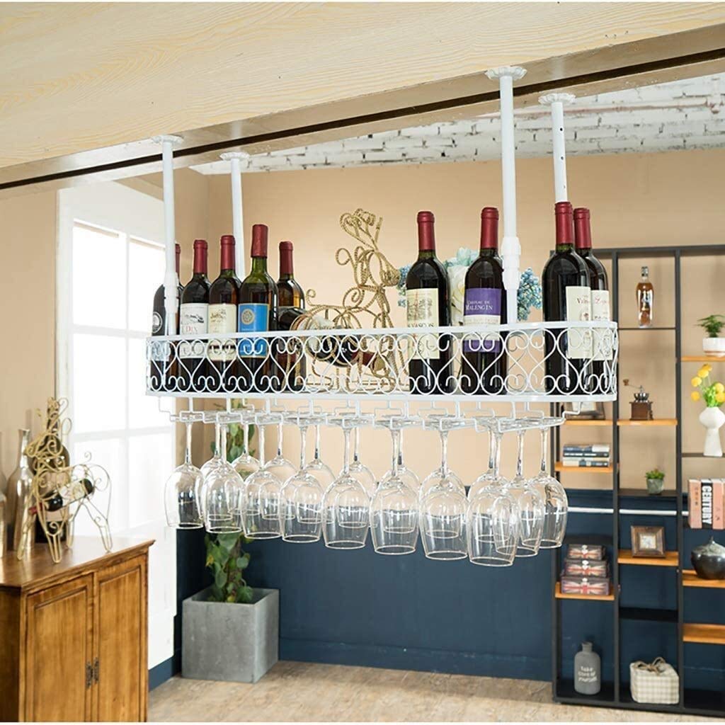 Vintage Industrial Hanging Wine Rack - European Style Wall Mounted Wine Glass & Bottle Holder for Kitchen, Bar, or Dining Room - Easy to Install Wine Storage Solution