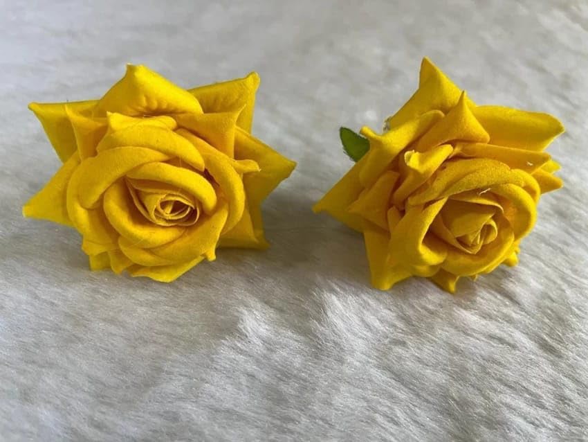 2 Pack Yellow Artificial Rose Hair Clips - Floral Hair Accessories for Women, Girls, Bridal, Wedding, Party & Everyday Wear