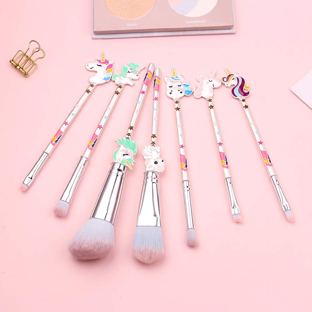 Professional Unicorn Makeup Brush Set - 7pcs Cruelty-Free Synthetic Brushes for Foundation, Blending, Blush, Concealer & Eyeshadow | Double-Sided Face & Powder Brushes for Liquid & Cream Cosmetics | Perfect for Makeup Artists & Beauty Enthusiasts