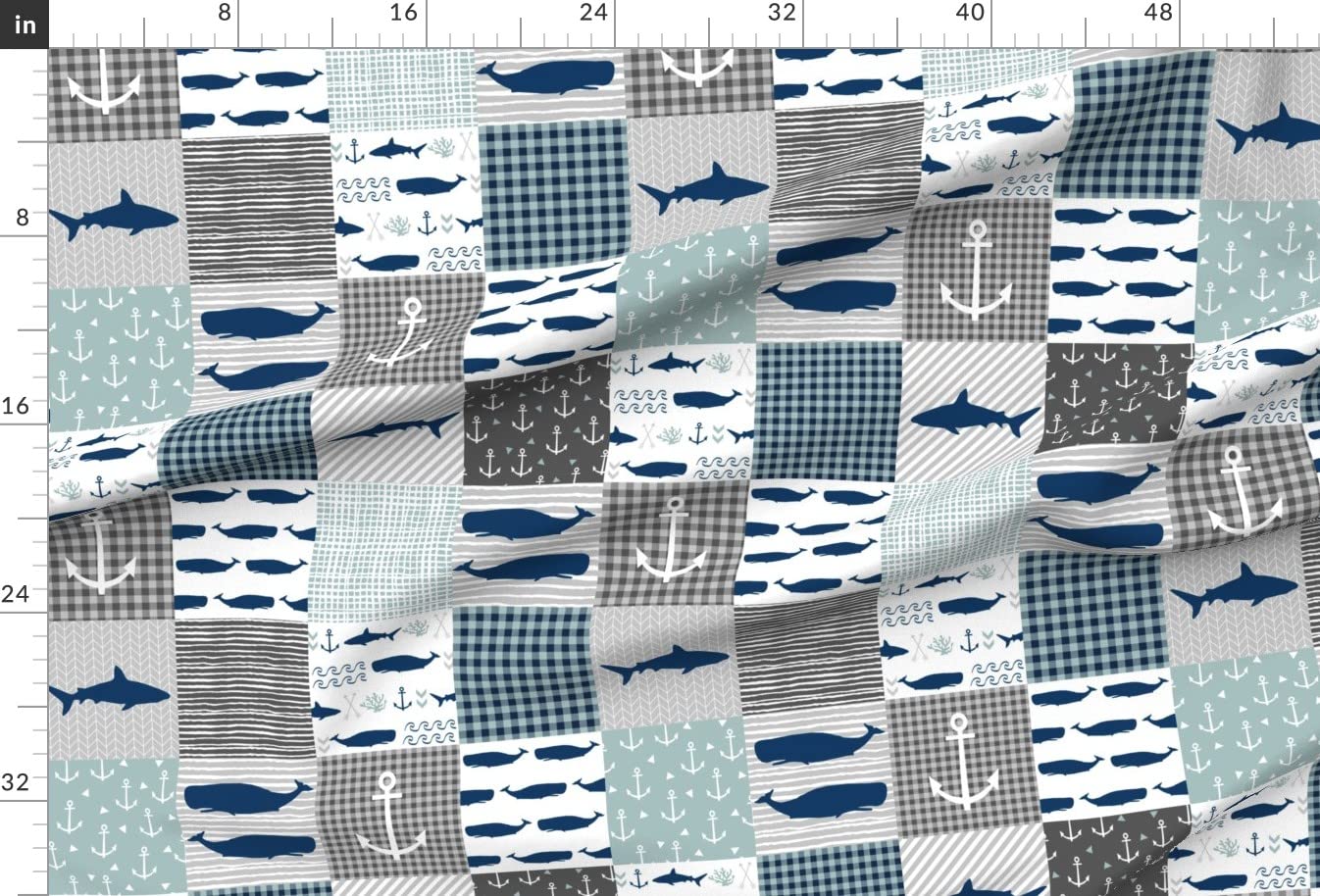 Ocean Whale Print Minky Fabric by The Yard - Soft Plush Quilt Backing for Baby Blankets, Sewing Projects & Nursery Decor - Navy Blue Nautical Theme for Boys & Girls