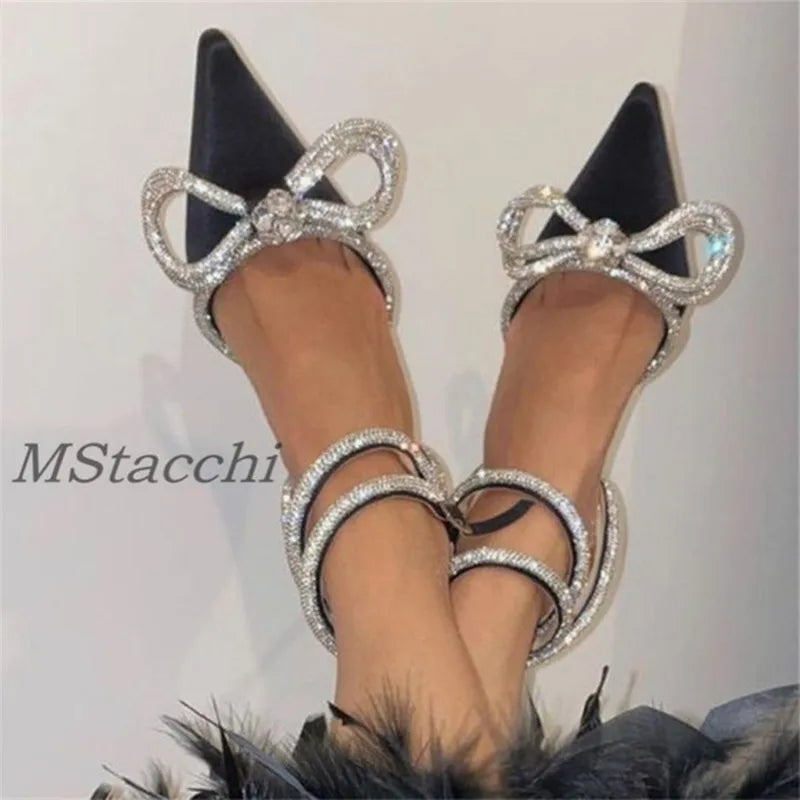 Sparkly Rhinestone Women's High Heel Pumps - Crystal Bow Satin Sandals | Transparent Summer Party Shoes for Prom, Wedding & Evening Events (2025 Collection)