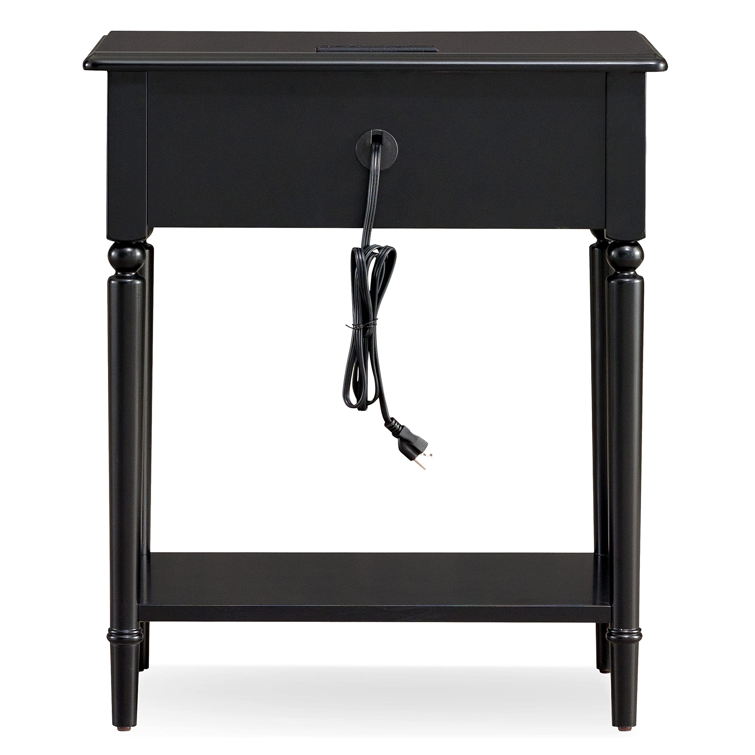 Coastal Nightstand with USB-C Fast Charging Station - Solid Wood Swan Black Side Table for Bedroom, Living Room & Small Spaces - Modern End Table with Storage Shelf - Perfect for Charging Devices & Organizing Essentials - Leick Home 20022-BK