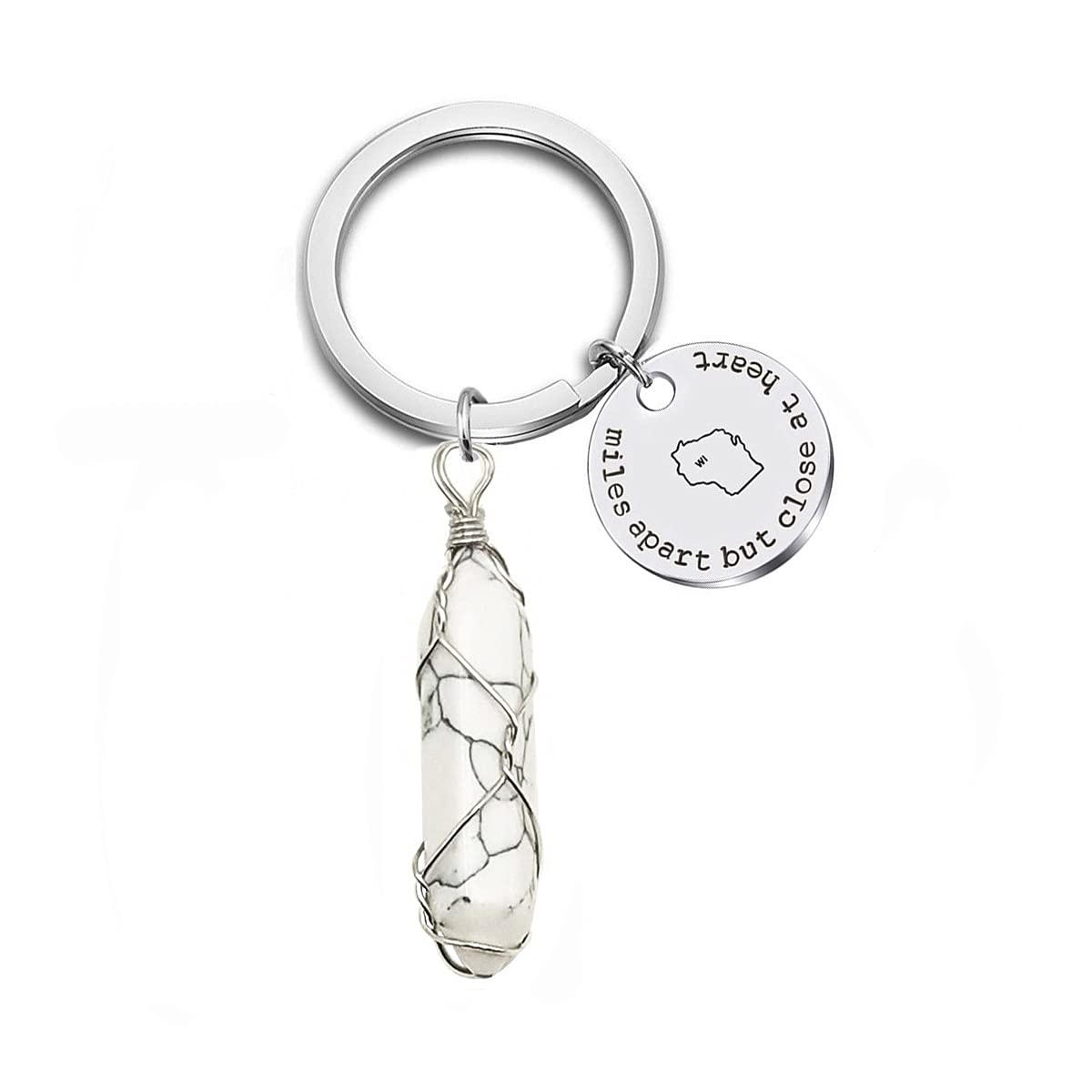 JJTZX Miles Apart but Close at Heart US State Pendant Keychain - Cylindrical White Turquoise State Map Keychain Gift for Long Distance Relationships, Couples & Friends - Perfect for Anniversaries, Valentine's Day & Keepsakes