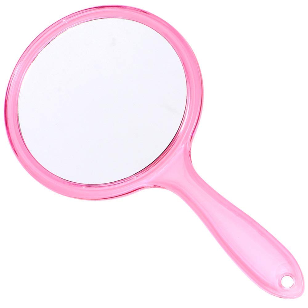 3X/1X Magnifying Makeup Hand Mirror - Double-Sided Travel Cosmetic Mirror with Acrylic Clear Finish, Large Round Handheld Mirror (Pink) - Perfect for Home, Travel & Professional Makeup Application