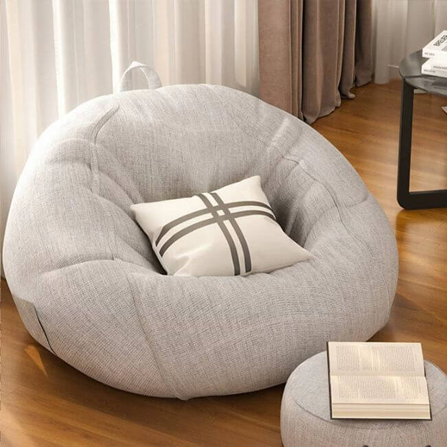 Premium Linen Upholstered Bean Bag Chair Set with Extra Firm Polystyrene Bean Fill - Comfortable Lounge Seating for Living Room, Bedroom, or Game Room