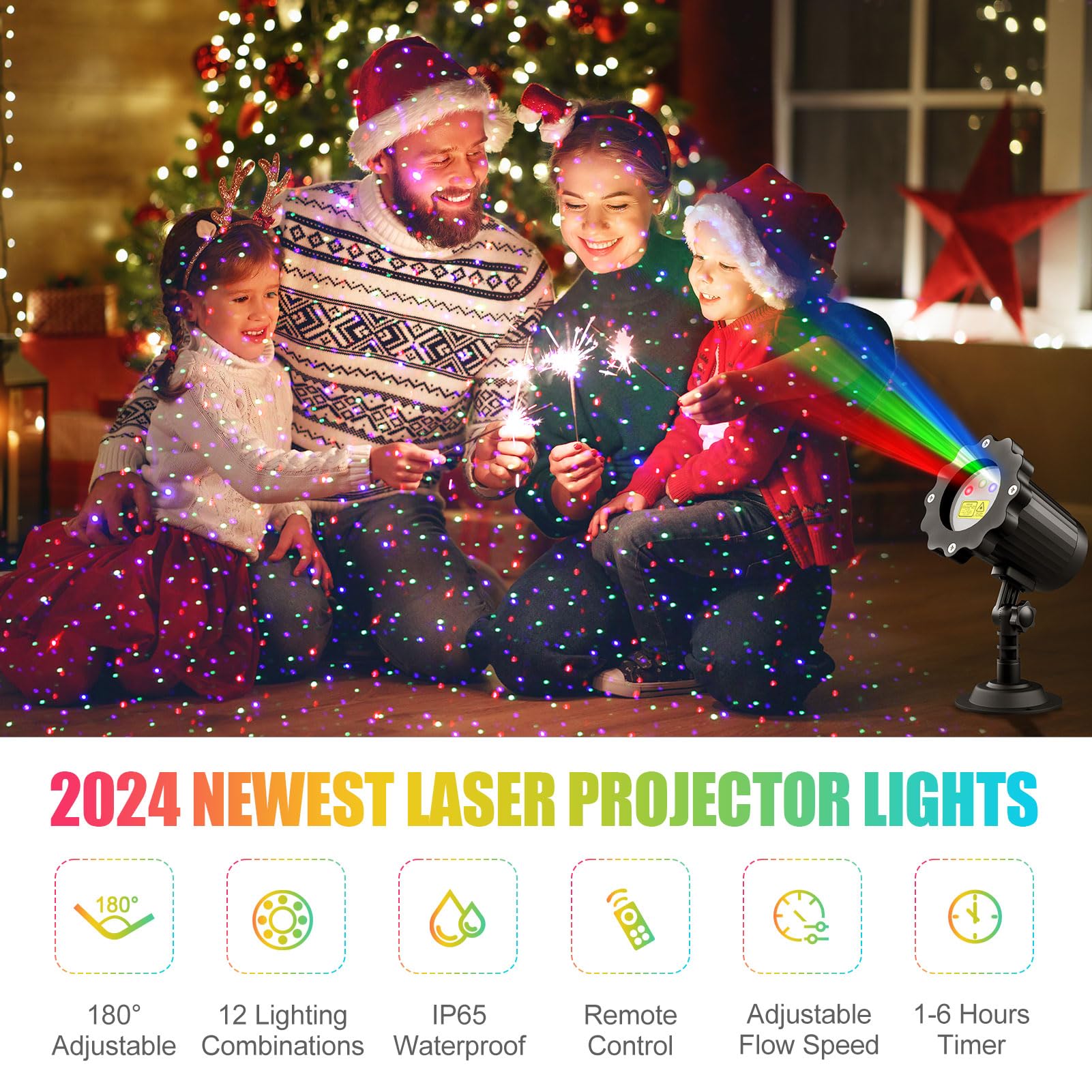 Waterproof Outdoor Laser Projector Lights with 12 RGB Effects, Remote Control & Timer - Perfect for Weddings, Christmas, Holiday Parties, Garden & Landscape Decor