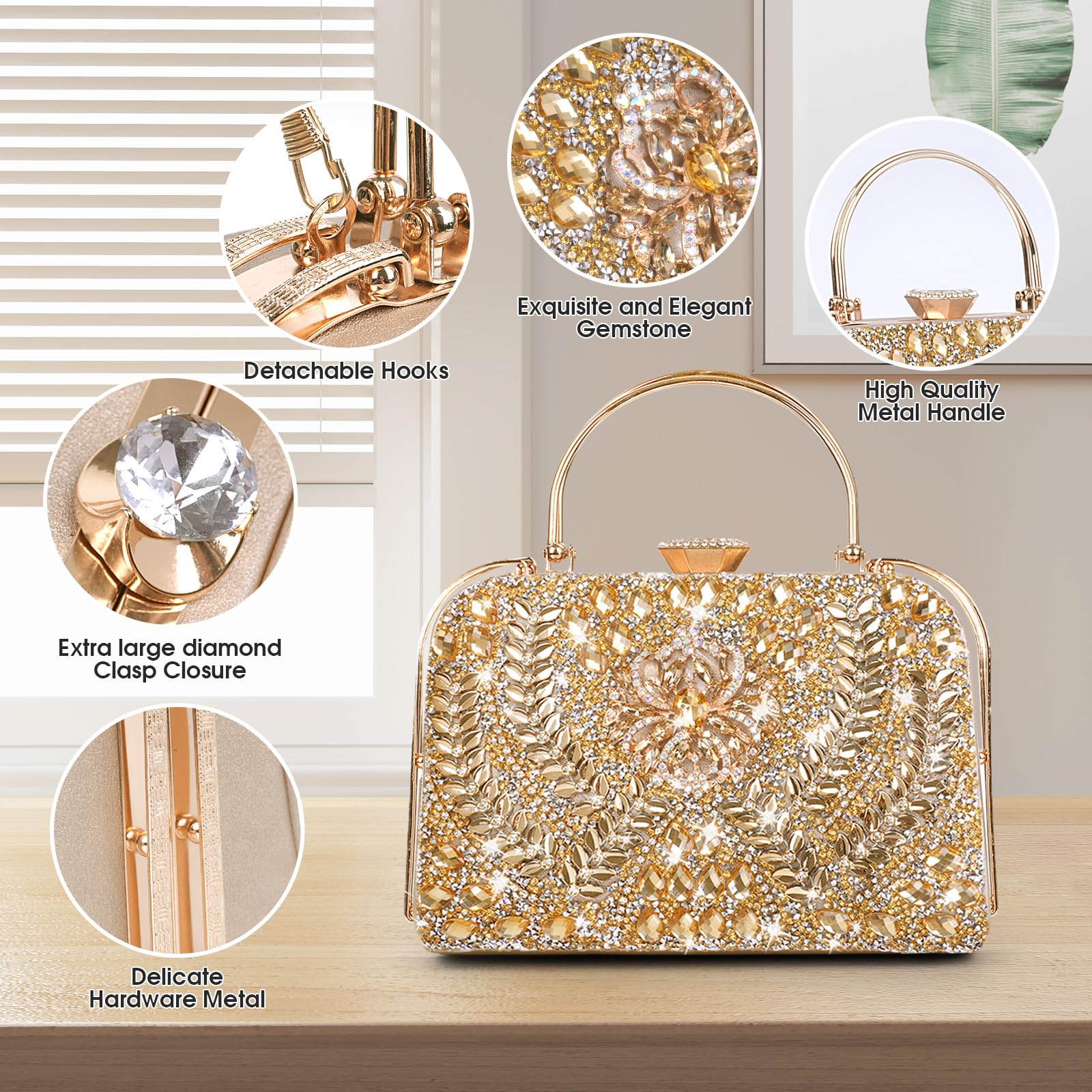 Sparkly Rhinestone Evening Clutch Purse for Women - Crystal Diamond Wedding Handbag, Formal Party Clutch Bag | Perfect for Prom, Gala, Cocktail Parties & Special Occasions