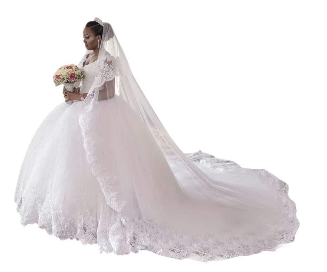 Princess Long Tulle Off Shoulder Wedding Dress - A-Line Applique Ivory Bridal Gown Size 8 | Perfect for Beach Weddings, Church Ceremonies & Romantic Photoshoots