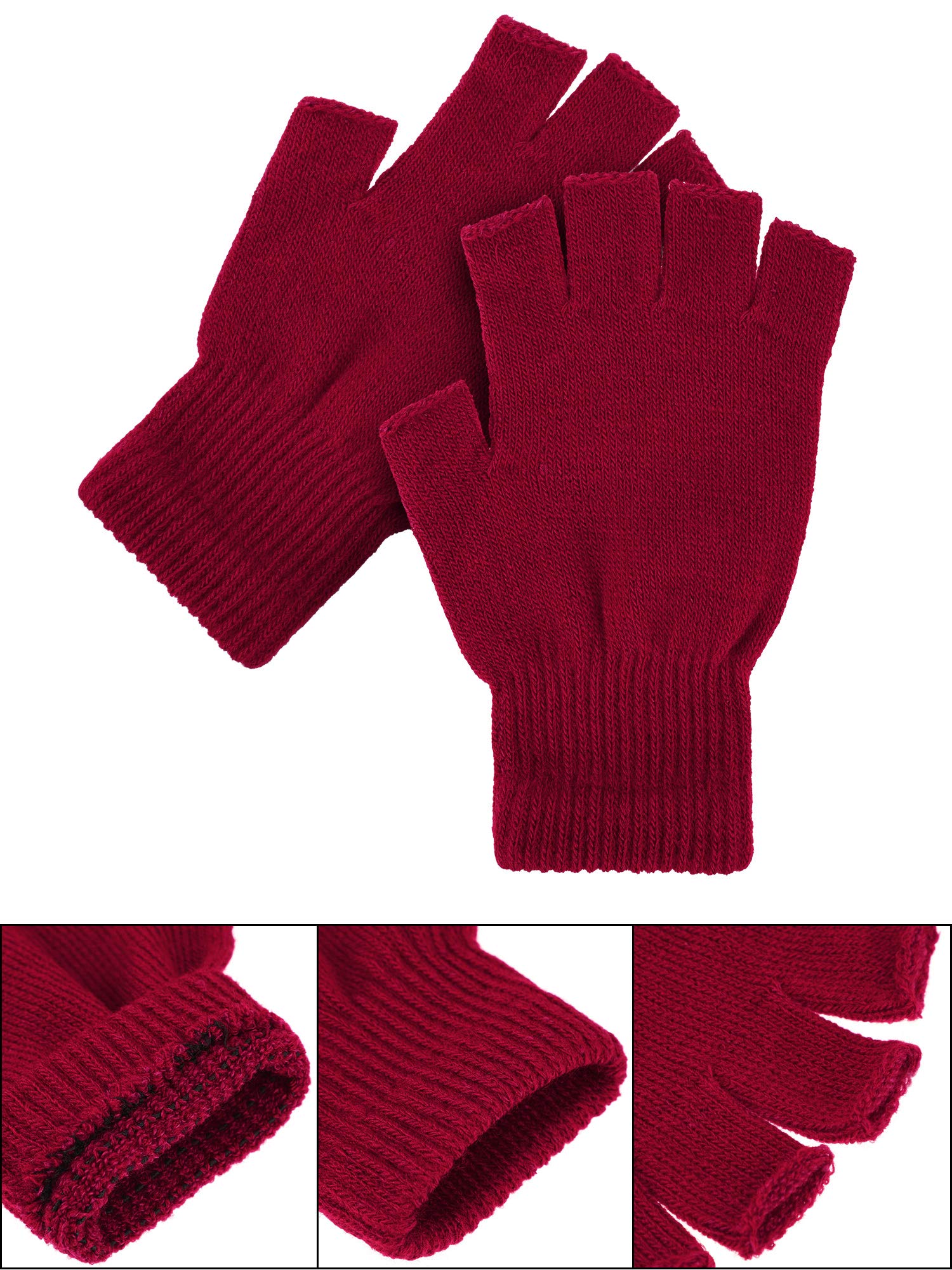 SATINIOR 2-Pack Unisex Knitted Fingerless Gloves for Winter - Warm Stretchy Half Finger Mittens for Men & Women (One Size Fits Most) - Perfect for Driving, Typing & Outdoor Activities