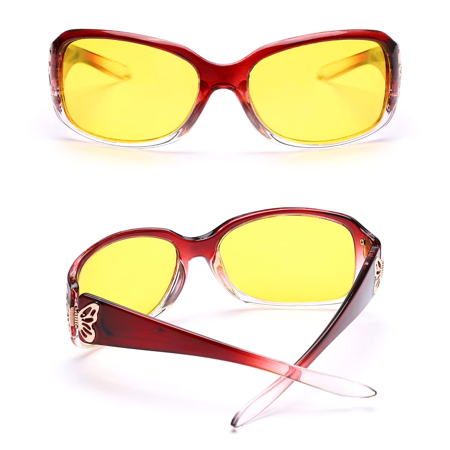 LVIOE Polarized Night Vision Glasses for Women - Yellow Tinted Driving Glasses with Butterfly Design - Reduce Glare & Improve Visibility for Night Driving, Evening Commutes & Low Light Conditions