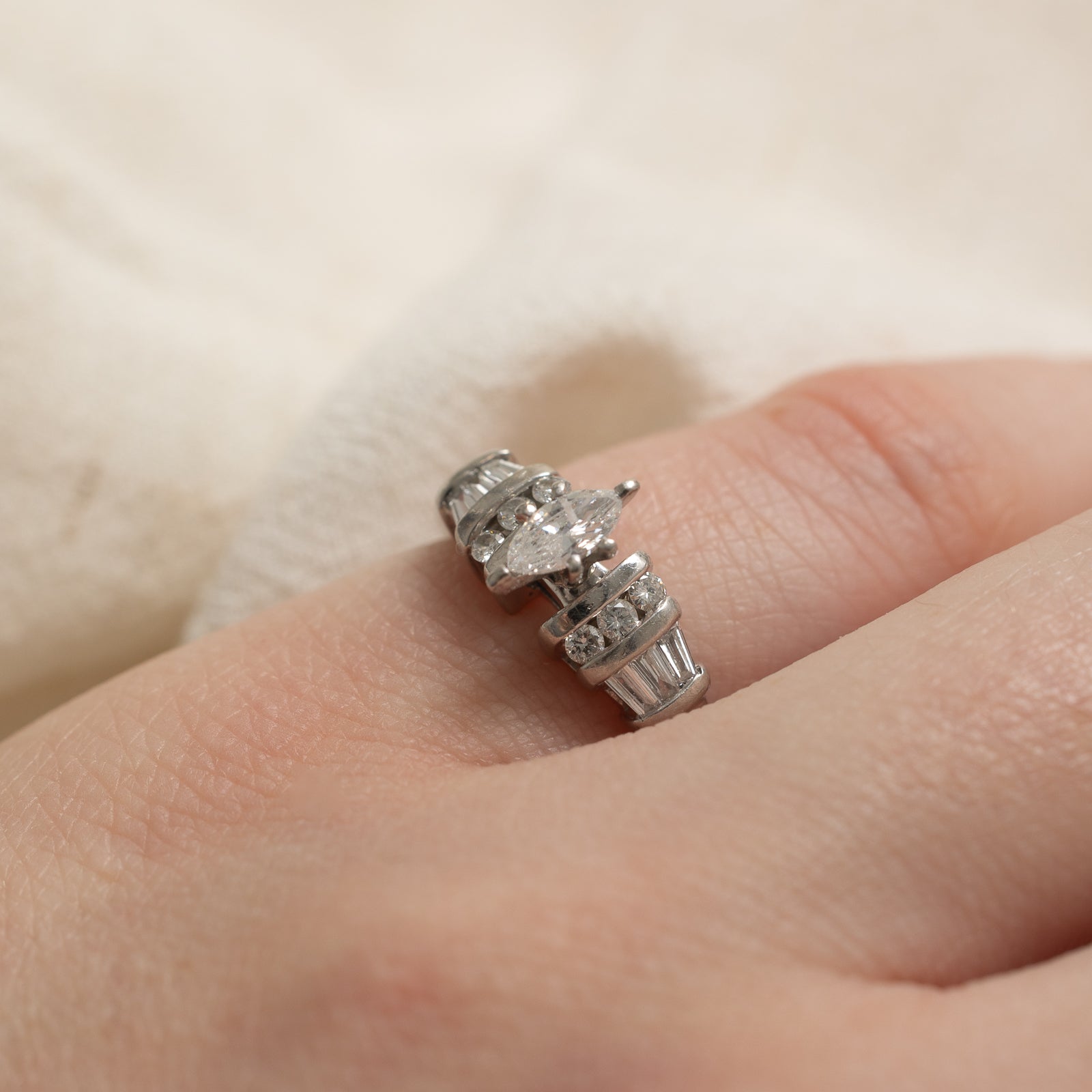 0.59ctw Marquise Cut Diamond Engagement Ring - Size 3.75 - High Setting for Elegant Bridal Jewelry - Perfect for Proposals, Weddings & Anniversaries