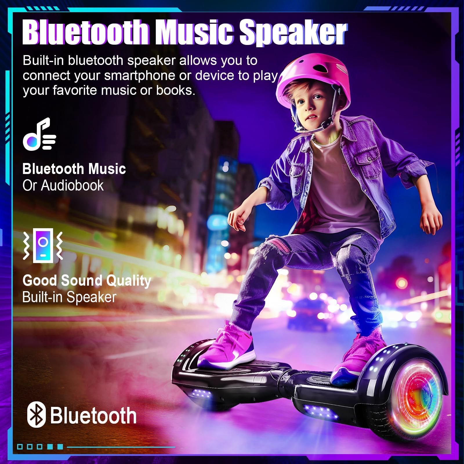 Self Balancing Scooter with Bluetooth & Colorful LED Lights - Electric Hoverboard for Kids, Teens & Adults - Perfect Gift for All Ages - Ride to School, Park & Fun Outdoors