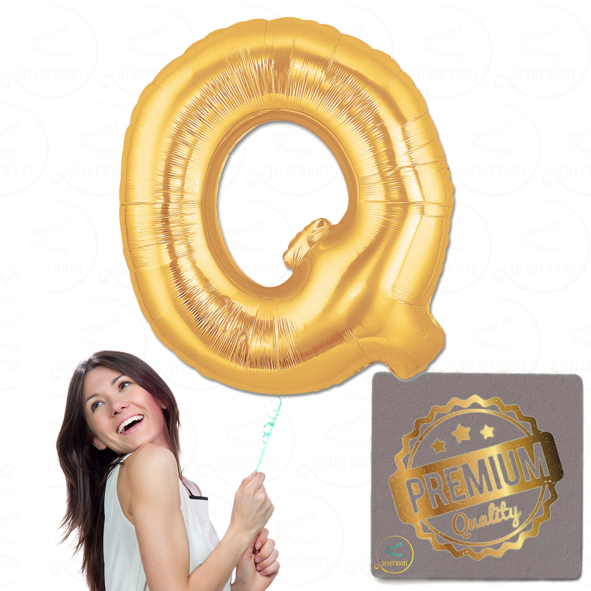 AFTERLOON® 40 Inch Large Gold Letter Q Balloon - Premium Matte Mylar Foil Helium Balloon for Graduation, Wedding, Birthday Party Decorations - Perfect for Bridal Showers, Anniversaries & Special Events