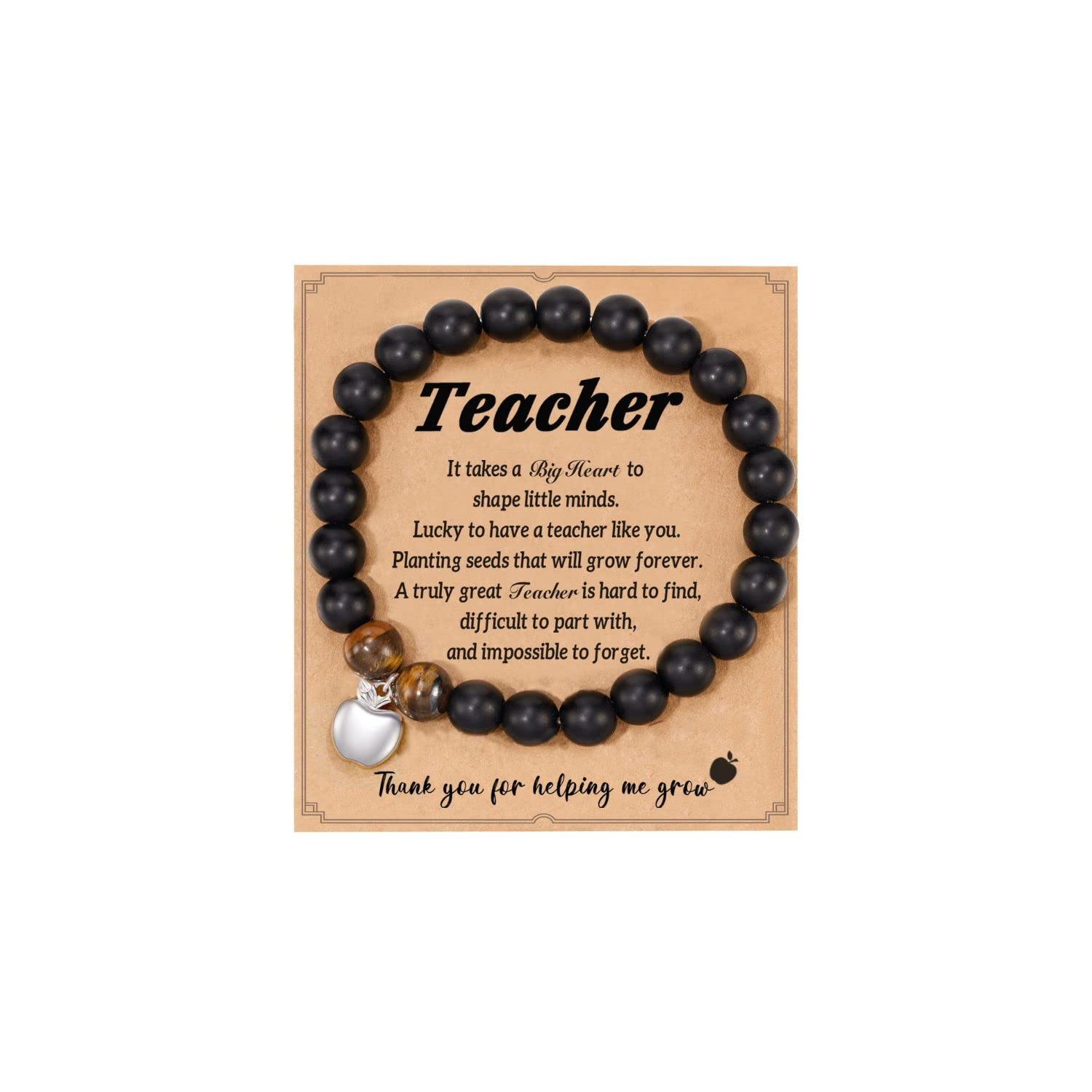 Natural Stone Apple Pendant Bracelet - Teacher Appreciation Gift for Women with Card - Perfect for Graduation & Thank You Gifts