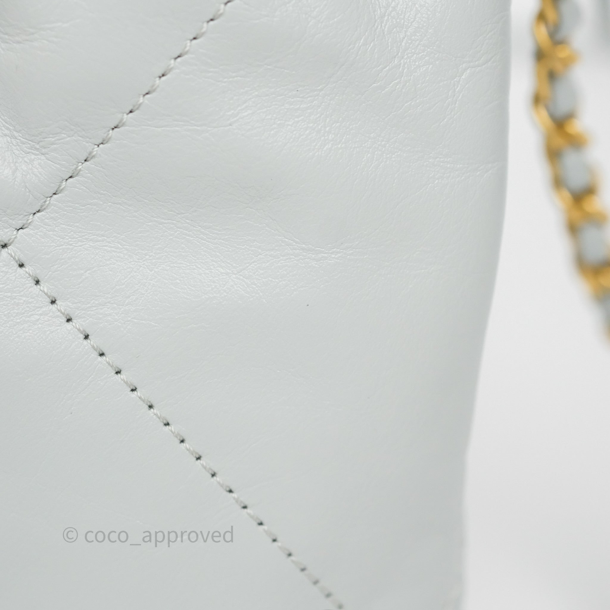 Chanel 22 Mini Bag Light Blue Shiny Crumpled Calfskin with Aged Gold Hardware - Luxury Crossbody Purse for Women, Perfect for Date Night & Evening Events