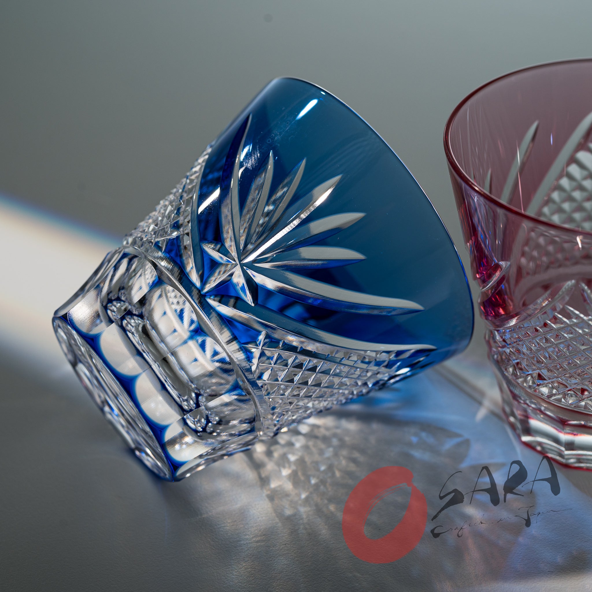 Premium KAGAMI Crystal Edo Kiriko Sake Glasses Set - 140ml Handcrafted Japanese Cut Glass with Fuji Design - Perfect for Sake Tasting, Japanese Dining & Gift Giving