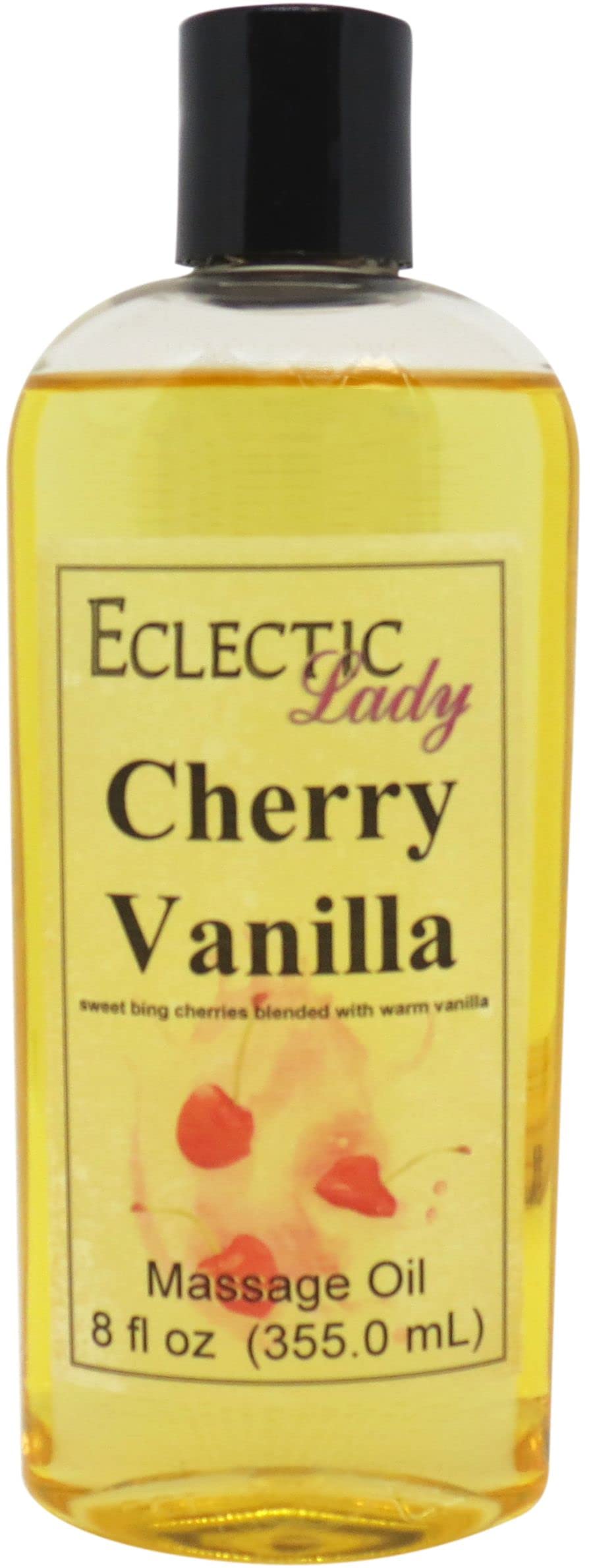 Cherry Vanilla Massage Oil - 8 oz Natural Blend with Sweet Almond & Jojoba Oil | Preservative-Free Aromatherapy Oil for Relaxation, Couples Massage & Spa Nights at Home