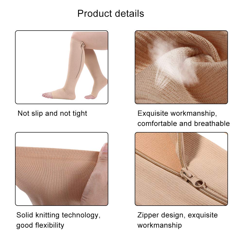 Haofy Zipper Compression Socks for Men & Women - Medical Grade Support for Varicose Veins, Edema, Swollen Ankles & Foot Pain - Perfect for Nurses, Travelers & Athletes (Great for Work, Running & Recovery)