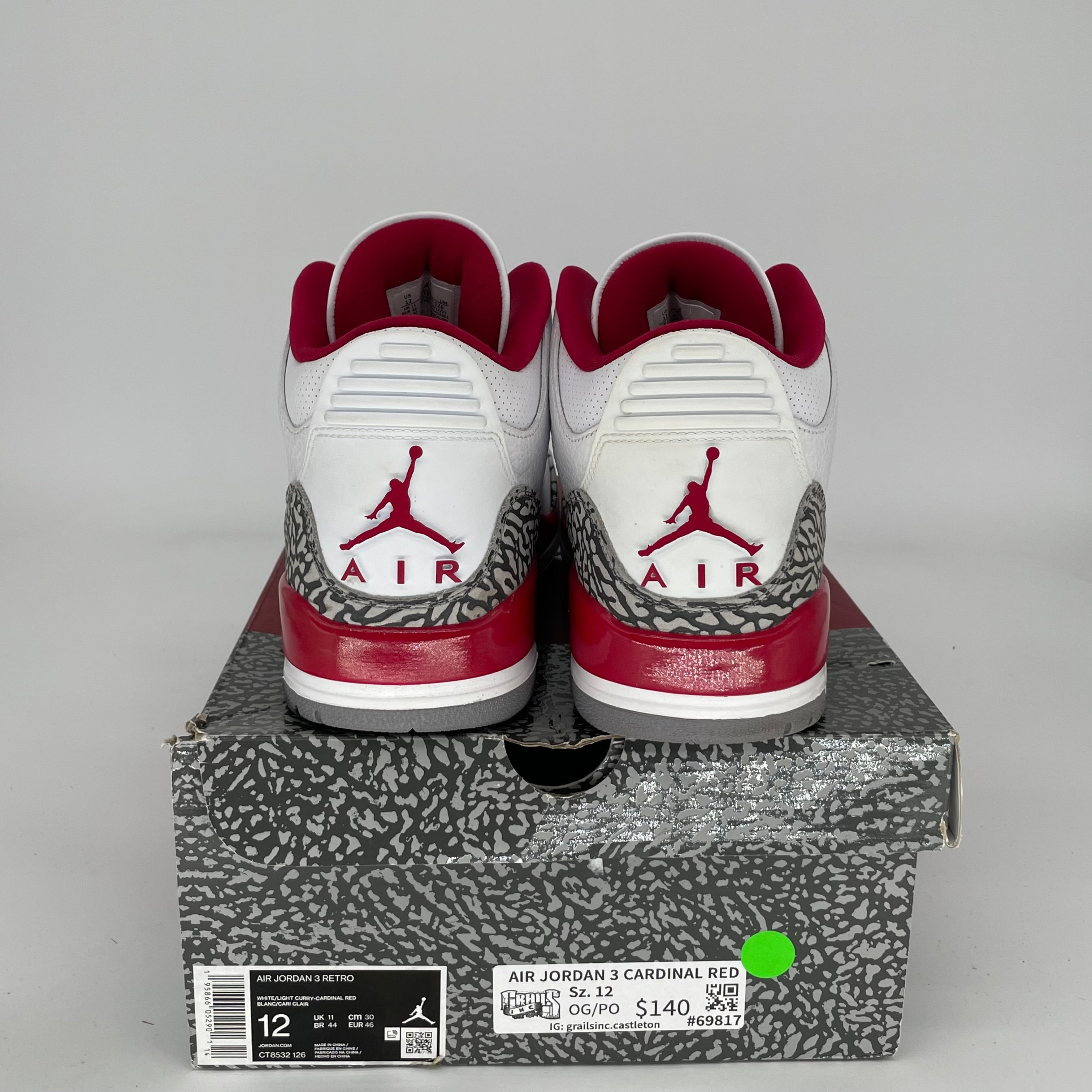AIR JORDAN 3 Cardinal Red Retro Basketball Shoes Men's Size 12 (CT8532-126) - Perfect for Streetwear & Sneaker Collection