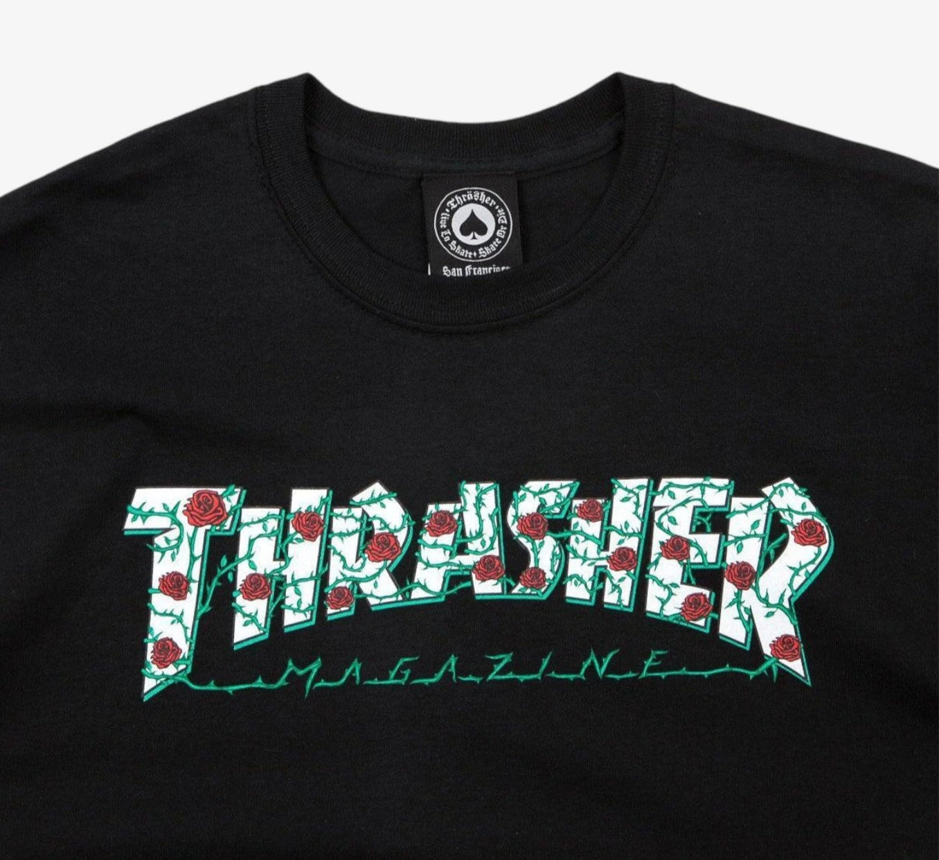 Thrasher Roses Women's T-Shirt - Black & White Graphic Tee for Skateboarding, Streetwear & Casual Outfits