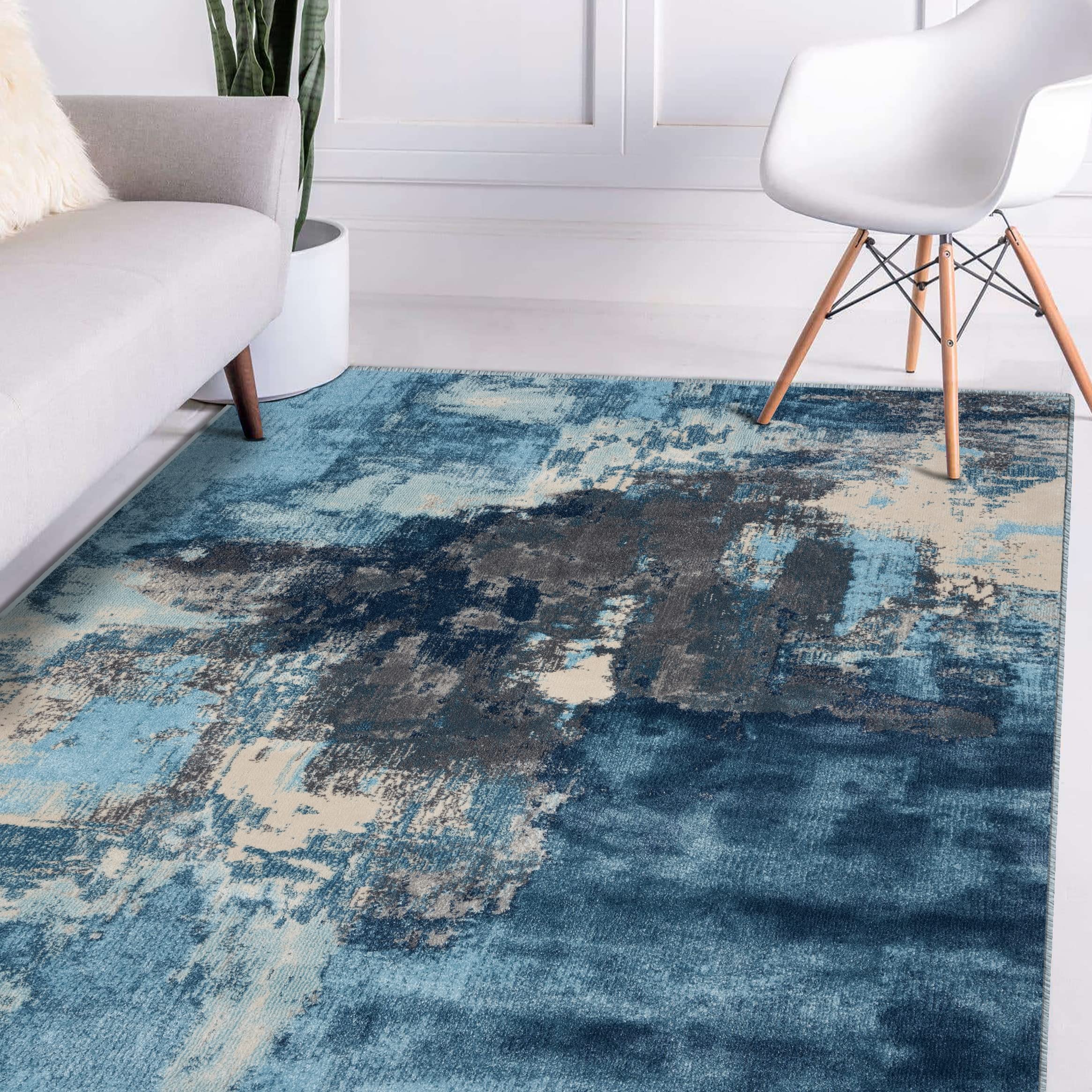 Luxe Weavers Abstract Blue Area Rug - 8x10 Soft Polypropylene Medium Pile Stain Resistant Rectangular Rug for Living Room, Bedroom & Dining Area | Perfect for Modern Home Decor & High Traffic Spaces