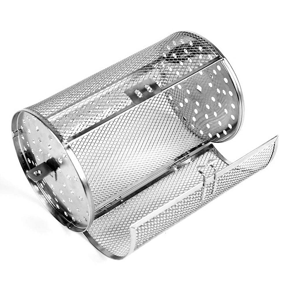 Stainless Steel Rotisserie Grill Basket for Oven & BBQ - Perfect for Roasting Nuts, Beans, Peanuts - Durable Bakeware for Baking, Grilling & Rotisserie Cooking (White) - Ideal for Backyard BBQs, Camping & Home Kitchen Use
