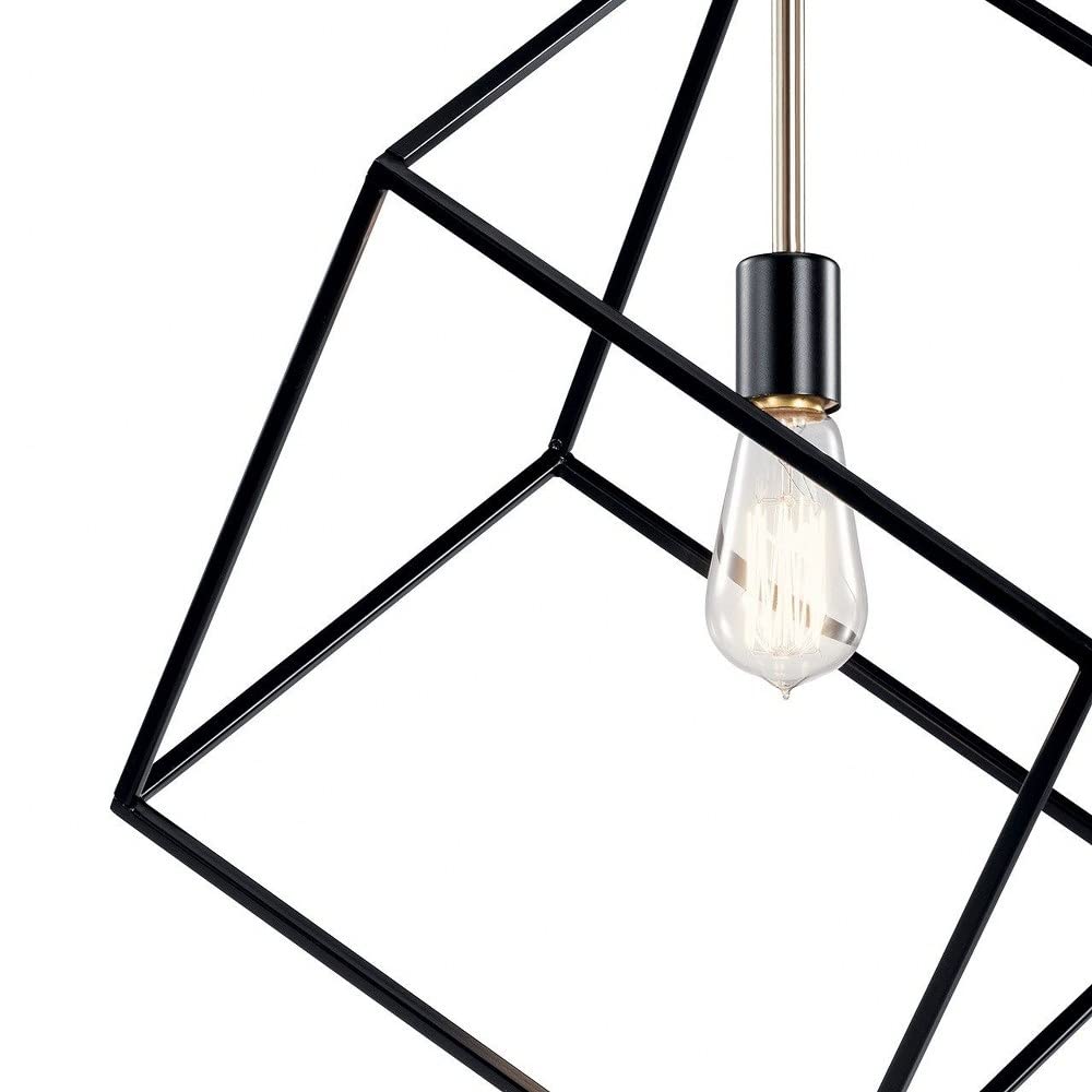 Modern Black Geometric Cube Pendant Light - Sleek Contemporary Ceiling Fixture for Dining Room, Kitchen Island & Living Room Decor
