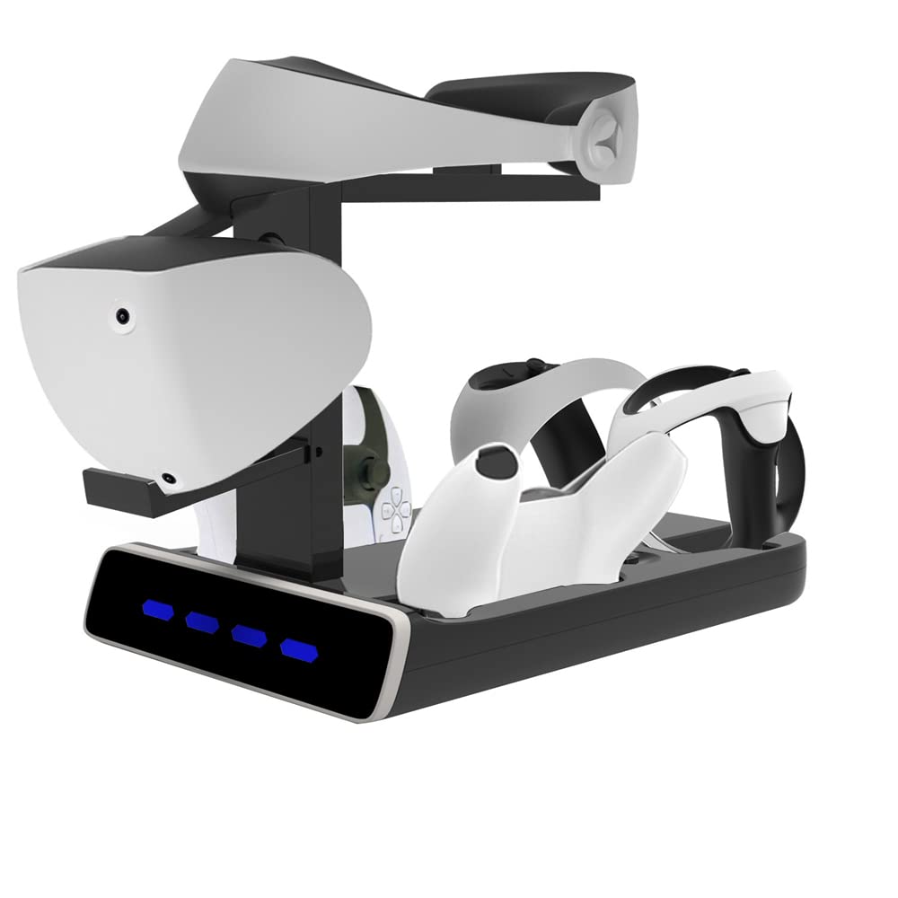 PSVR2 & PS5 Controller Charging Dock - 2-in-1 DualSense Charging Station with Headset Holder & Display Stand | Perfect for Gaming Setup & VR Accessories Organization