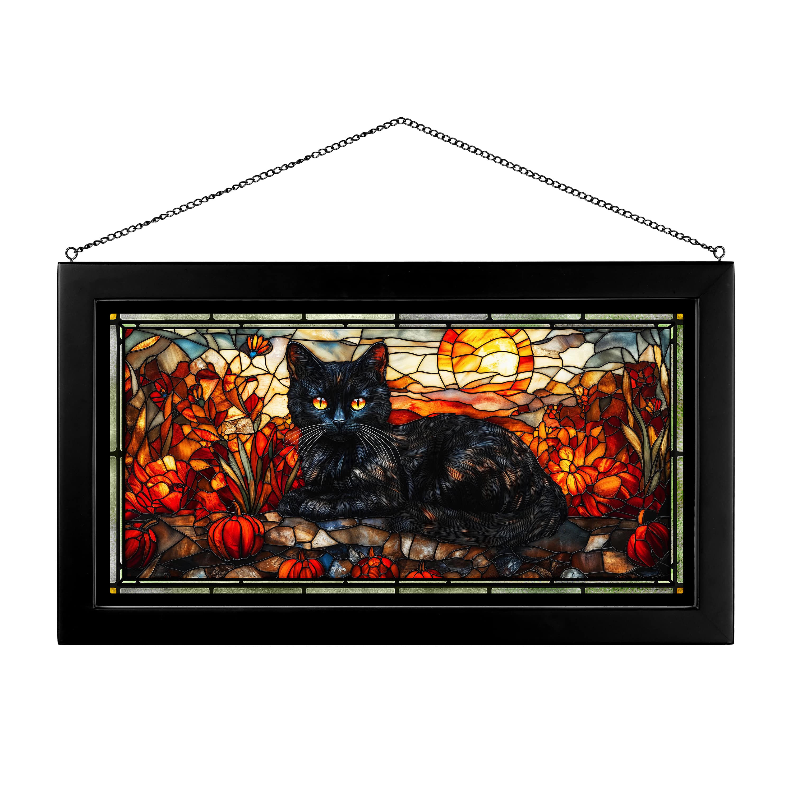13 x 23 Halloween Stained Glass Window Art - Gothic Home Decor for Halloween Party, Haunted House & Spooky Season Decorations