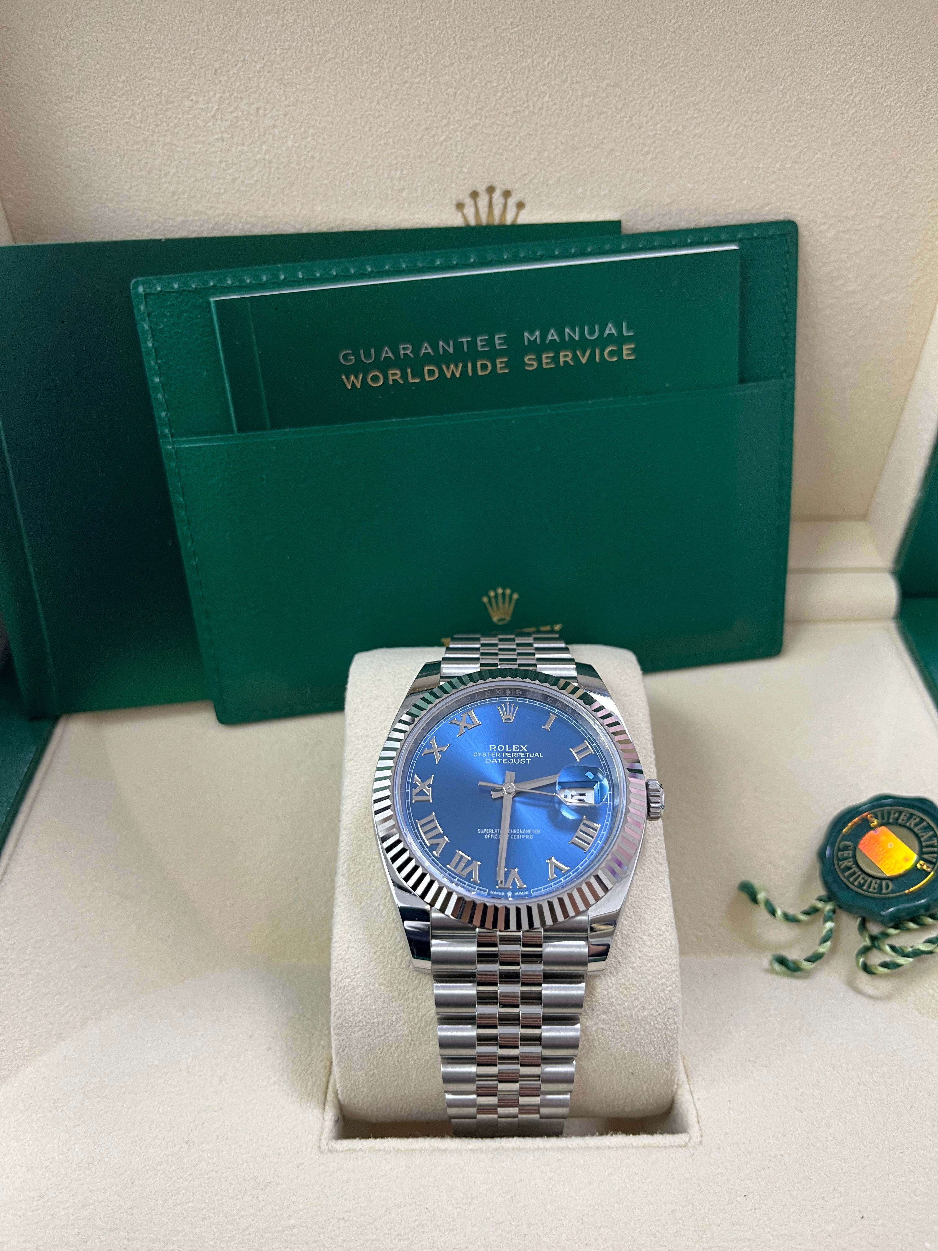 Rolex Datejust 41 Two Tone White Gold & Steel Watch - Blue Roman Dial, Fluted Bezel (Ref# 126334) | Luxury Dress Watch for Men, Business & Formal Occasions