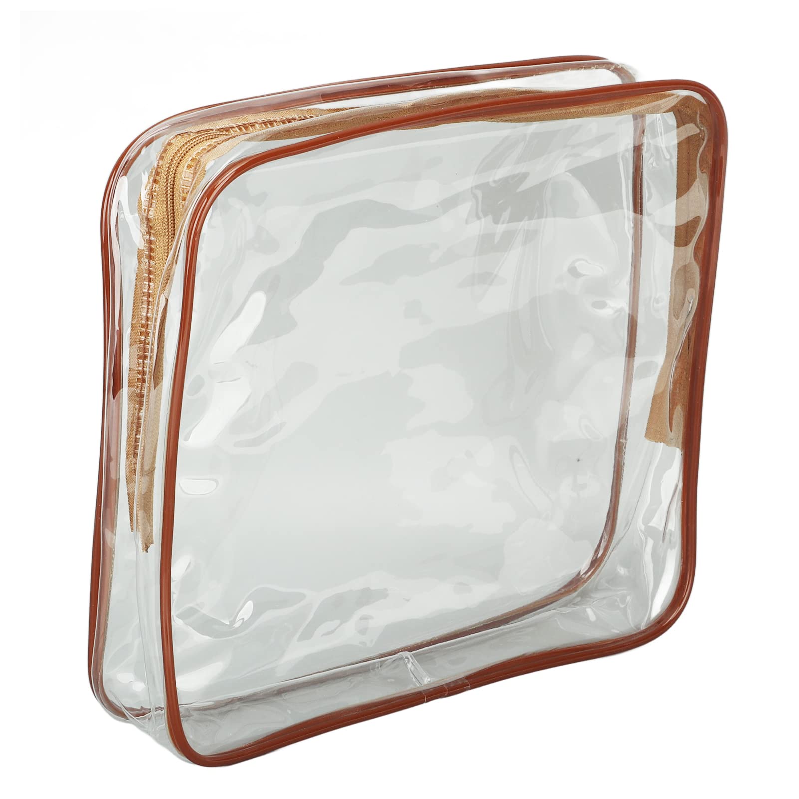 3-Piece Clear Travel Makeup Bags Set - Waterproof Large Capacity Cosmetic Organizer with Zipper Closure & Carrying Handle - Perfect for Swimming, Gym, Beach & Airplane TSA Compliance (Coffee)