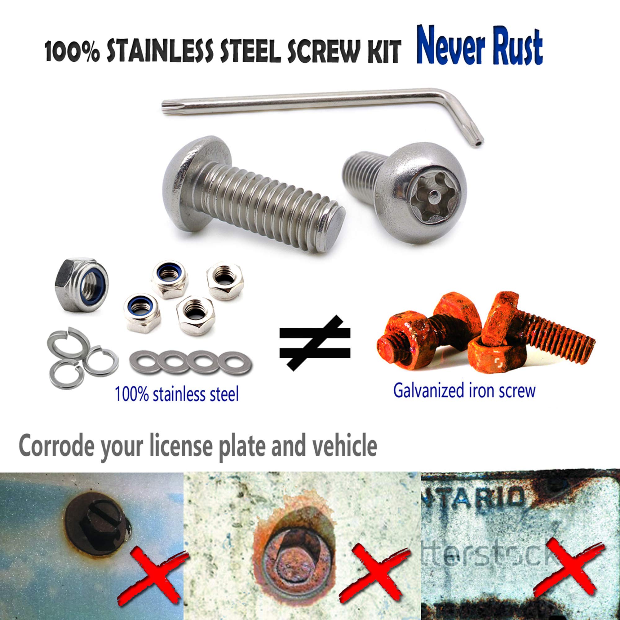 Aootf Anti-Theft Stainless Steel License Plate Screws - Tamper Resistant M6 (1/4