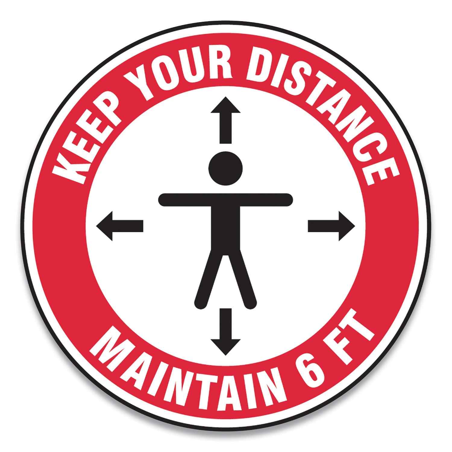 Accuform® Slip Gard Social Distance Floor Signs - 12 Circle Floor Markers for 6ft Social Distancing, Red/White Human & Arrows Design, 25-Pack - Ideal for Retail Stores, Offices & Public Spaces