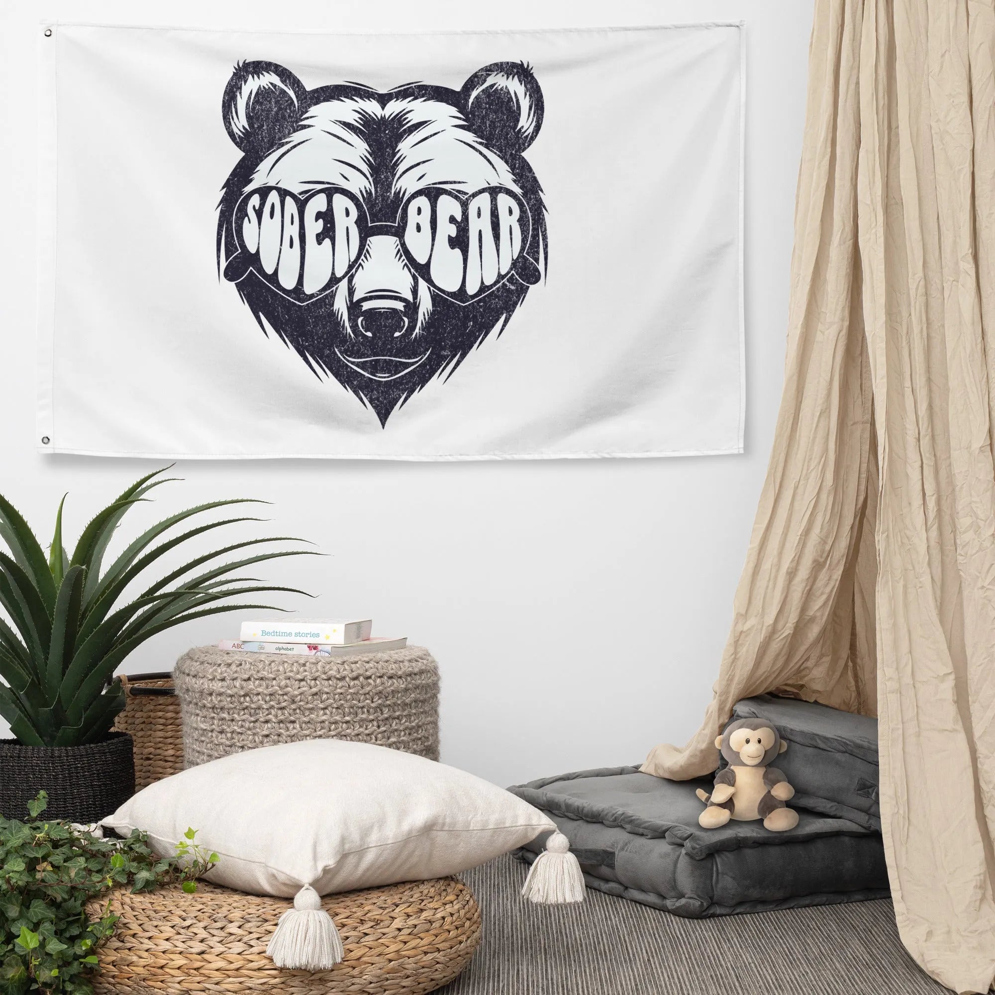 Sober Bear Flag - Motivational Sobriety Banner for Recovery & AA Meetings - Perfect for Home, Office, and Support Group Decor