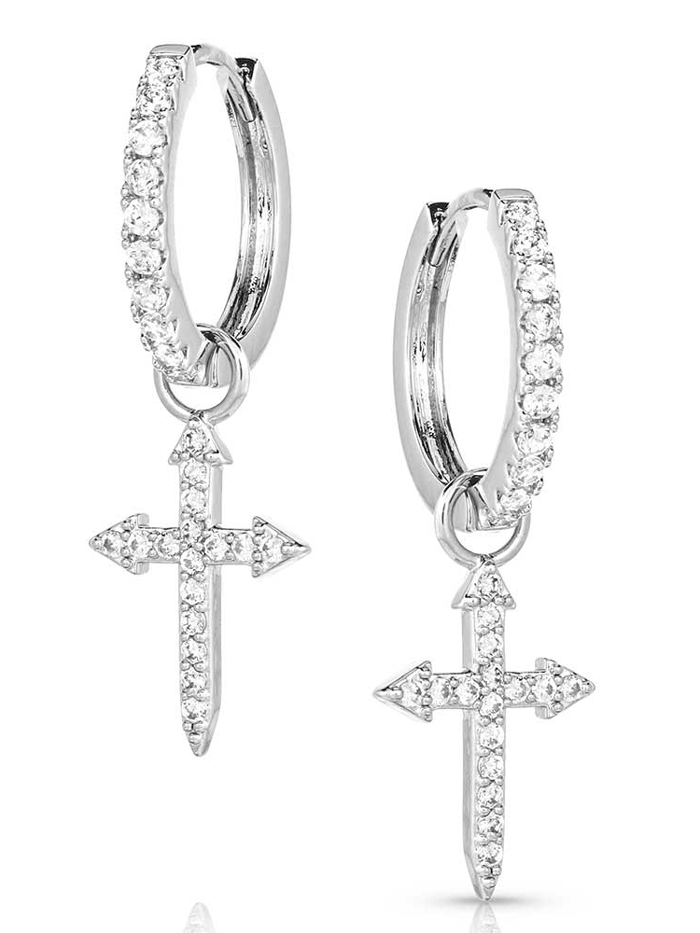 Montana Silversmiths ER5642 Women's Crystal Devotion Cross Earrings in Sterling Silver - Elegant Religious Jewelry for Church, Weddings & Special Occasions