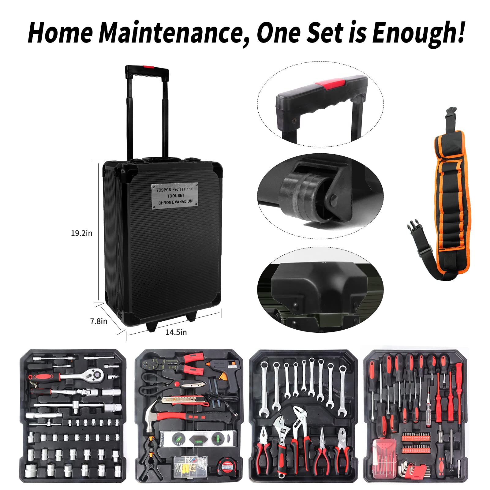 Aluminum Rolling Tool Box Set - Complete Trolley Case with Durable Tools, Perfect Gift for Father's Day | Ideal for DIY Projects, Home Repairs & Professional Use