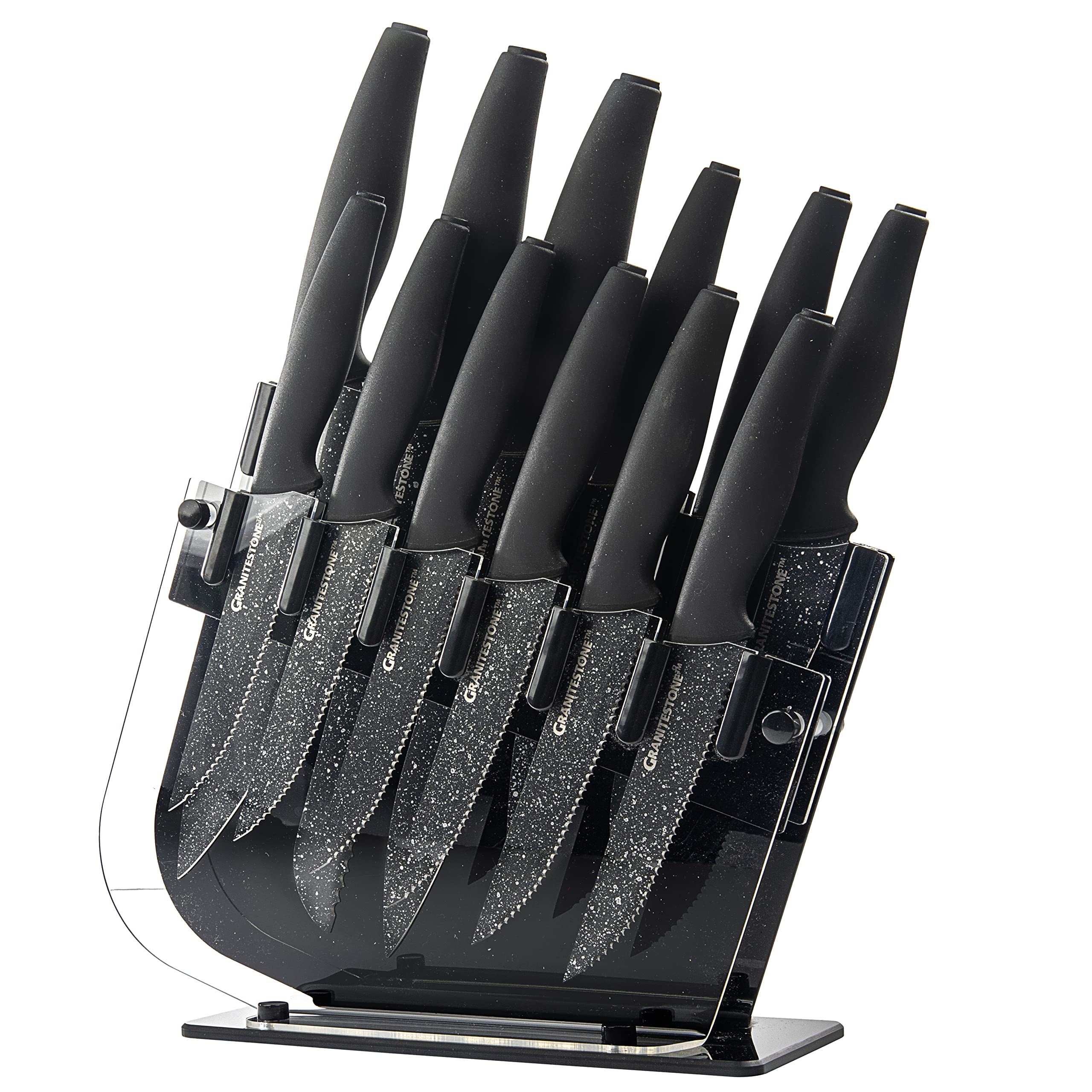 Granitestone Nutriblade 13-Piece Premium Stainless Steel Knife Set with Acrylic Block - 6 Chef Knives & 6 Serrated Steak Knives - Perfect for Professional Cooking, Home Kitchens & Gourmet Meal Preparation