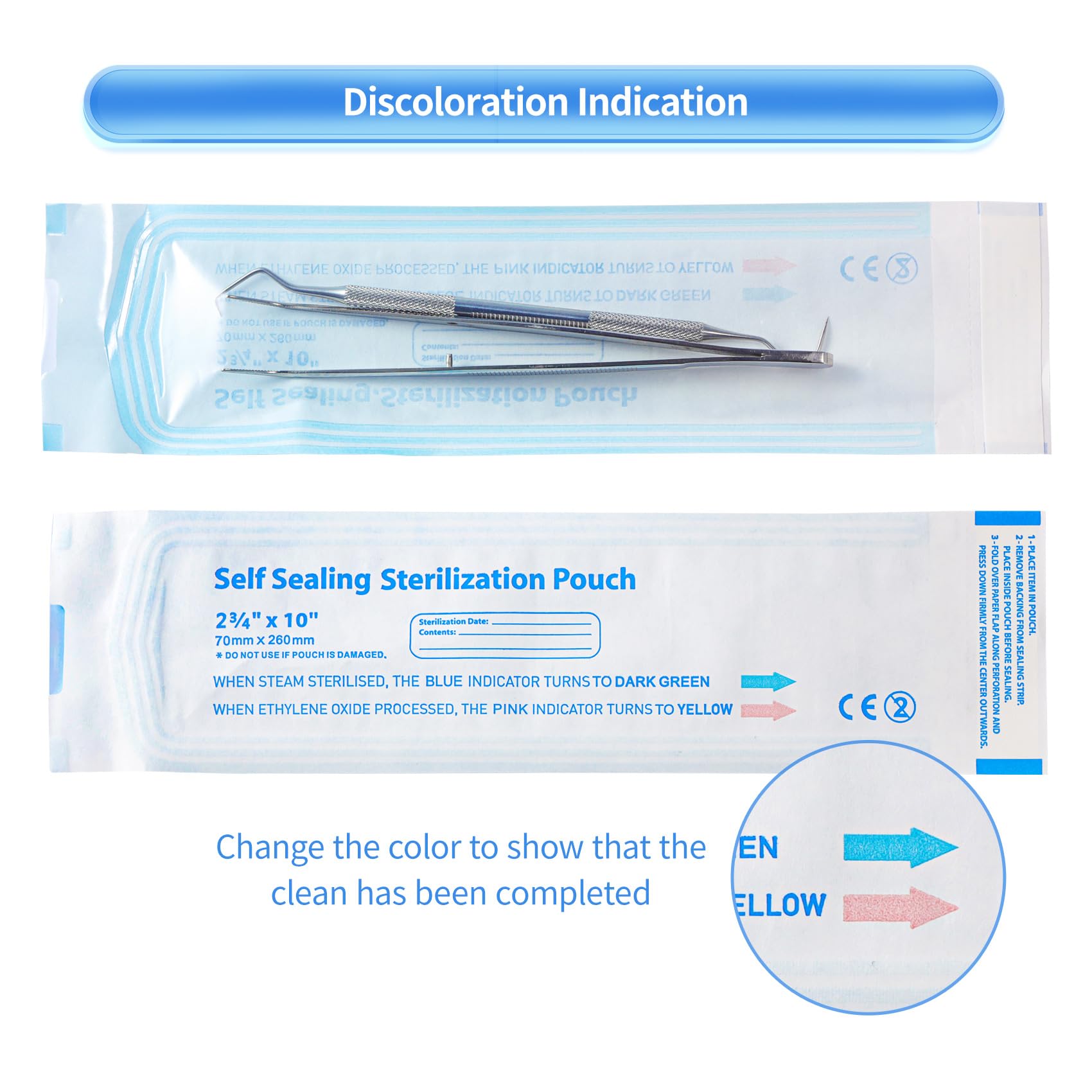 Annhua 2.8 x 10 Inch Sterilization Pouches - 100 Pack Self-Seal Sterilizer Bags for Dental Instruments, Cleaning Tools & Medical Equipment | Autoclave Safe, Paper/Plastic Combo | Perfect for Dental Clinics, Hospitals & Tattoo Studios