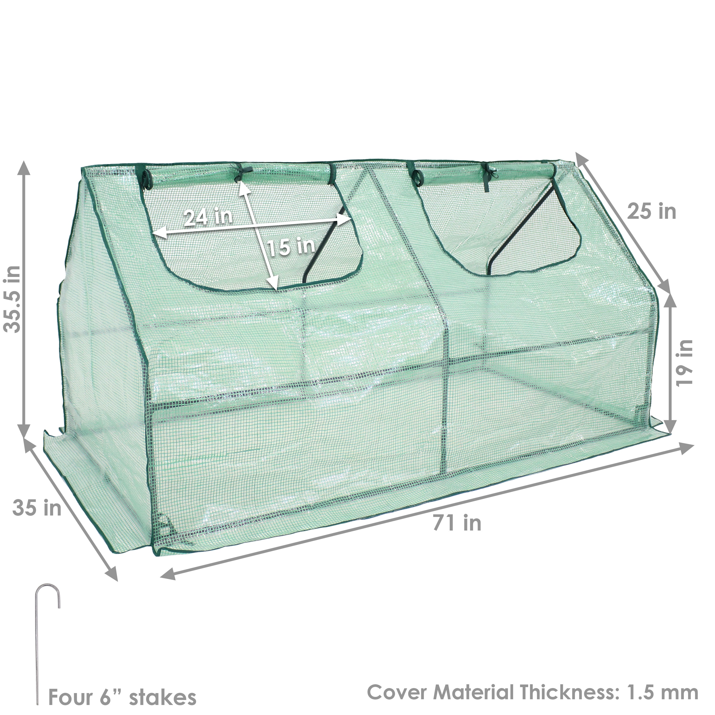 Sunnydaze Portable Mini Cloche Greenhouse with Zipper Doors - Compact Plant Protection Cover for Indoor/Outdoor Gardening, Seed Starting & Plant Hardening - Green