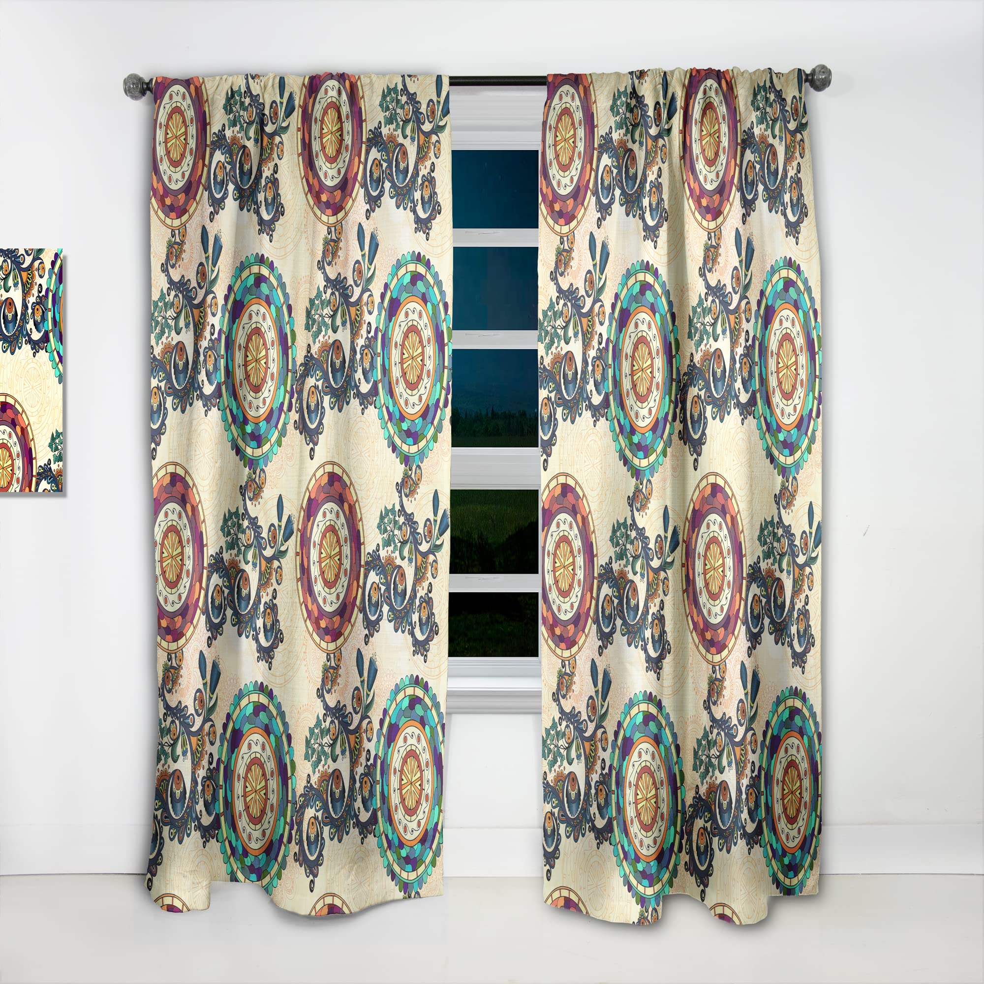 DesignQ Floral Paisley Ethnic Thermal Insulated Curtains - Single Panel 52x108 - Elegant Window Treatments for Bedroom & Living Room - Perfect for Home Decor, Privacy & Temperature Control