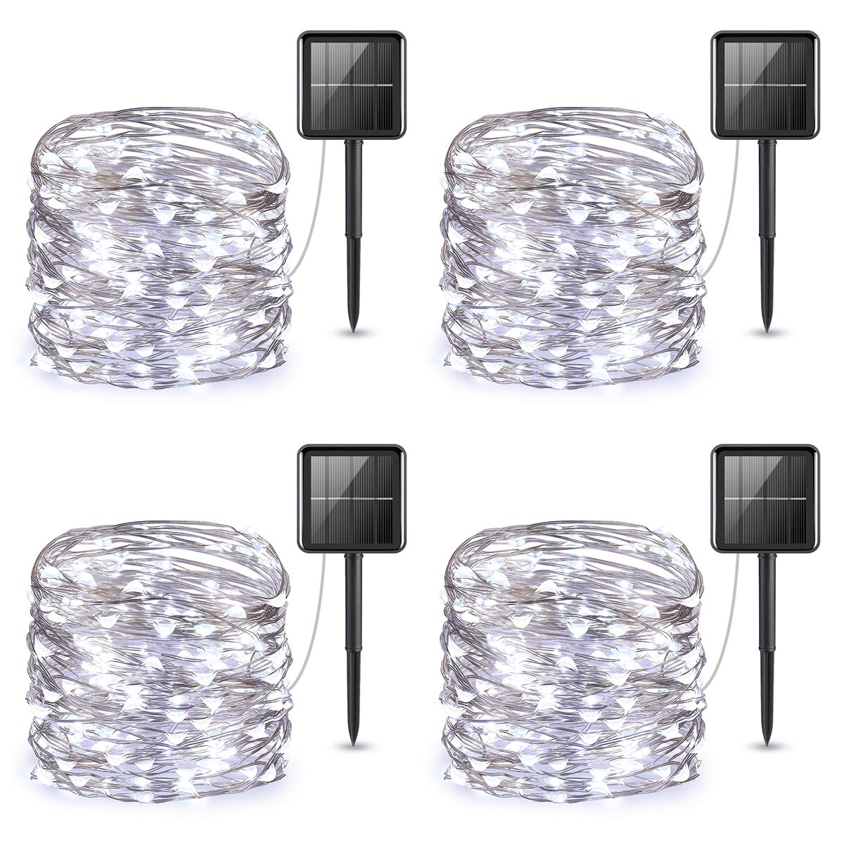 AMIR Upgraded Solar String Lights 4 Pack - 33ft 100 LED Outdoor Waterproof Fairy Lights with 8 Lighting Modes | Solar Powered Decorative Lights for Garden, Patio, Yard, Wedding, Party & Christmas Decor (White) - Perfect for Backyard, Porch, Balcony and Outdoor Events
