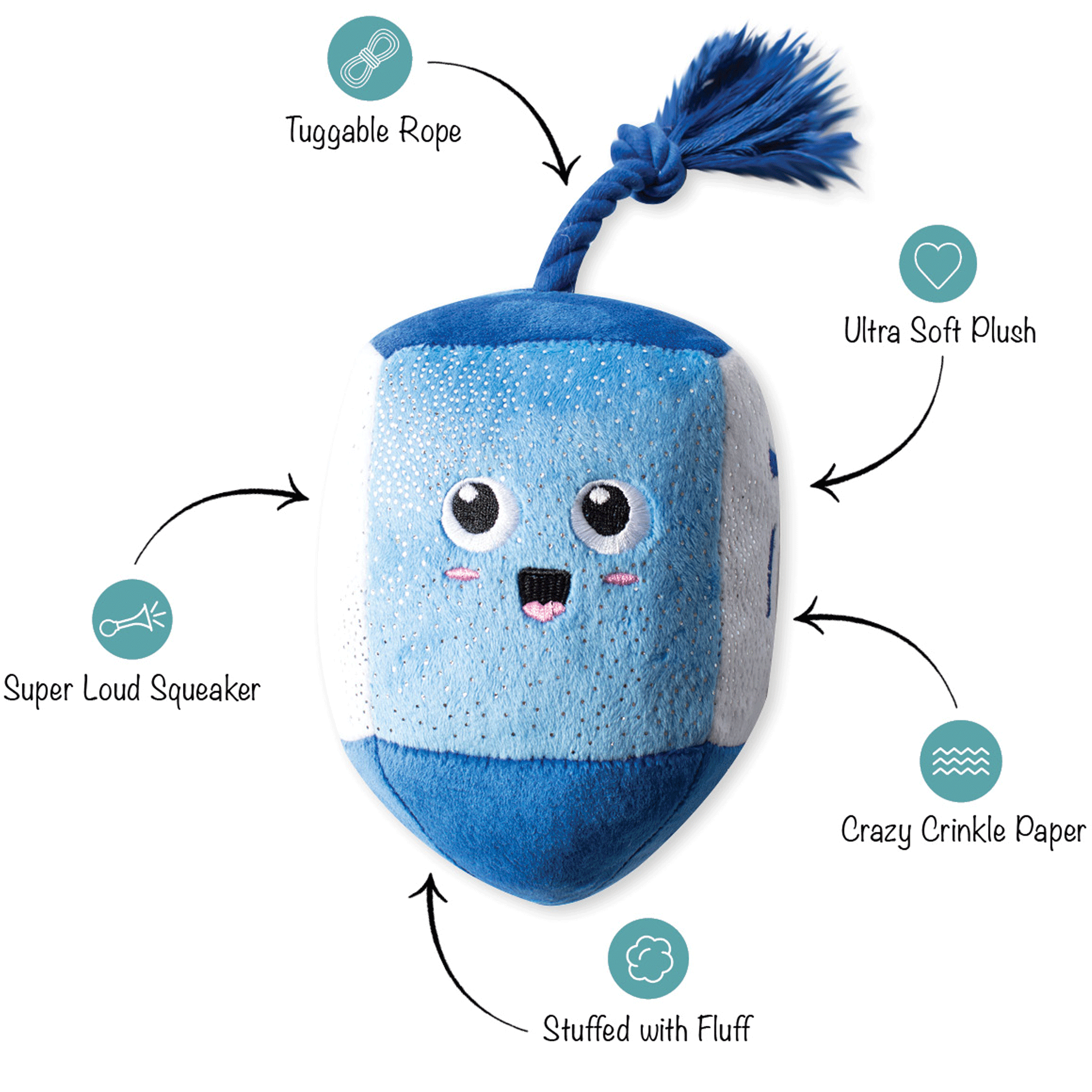 Blue & White Fringe Dog Toy - Interactive Spinning Chew Toy for Small & Large Dogs - Perfect for Playtime, Training & Indoor/Outdoor Fun