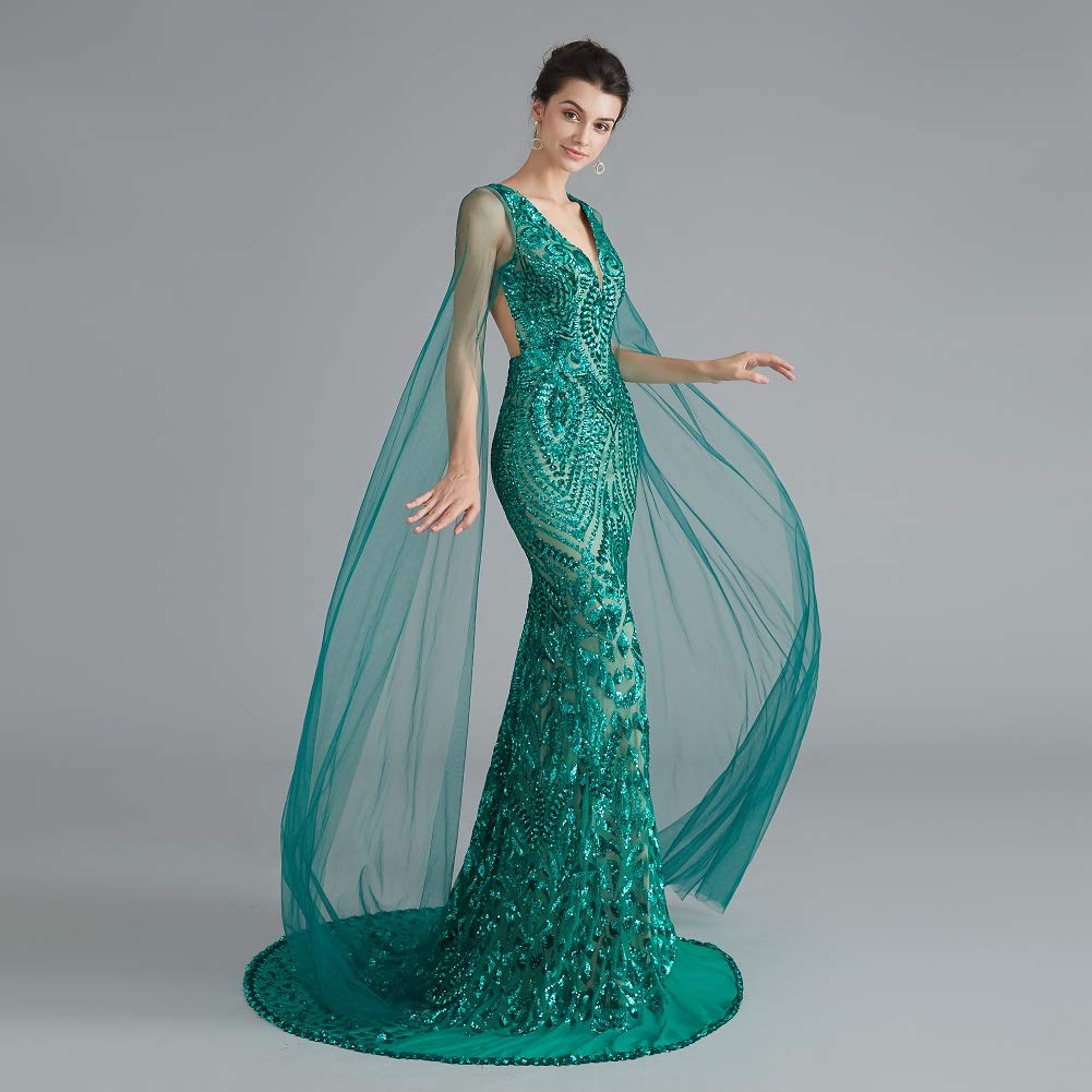 Engerla Silver Sequin Mermaid Prom Dress Elegant V-Neck Evening Gown for Women - Perfect for Homecoming, Bridal Party, and Formal Events