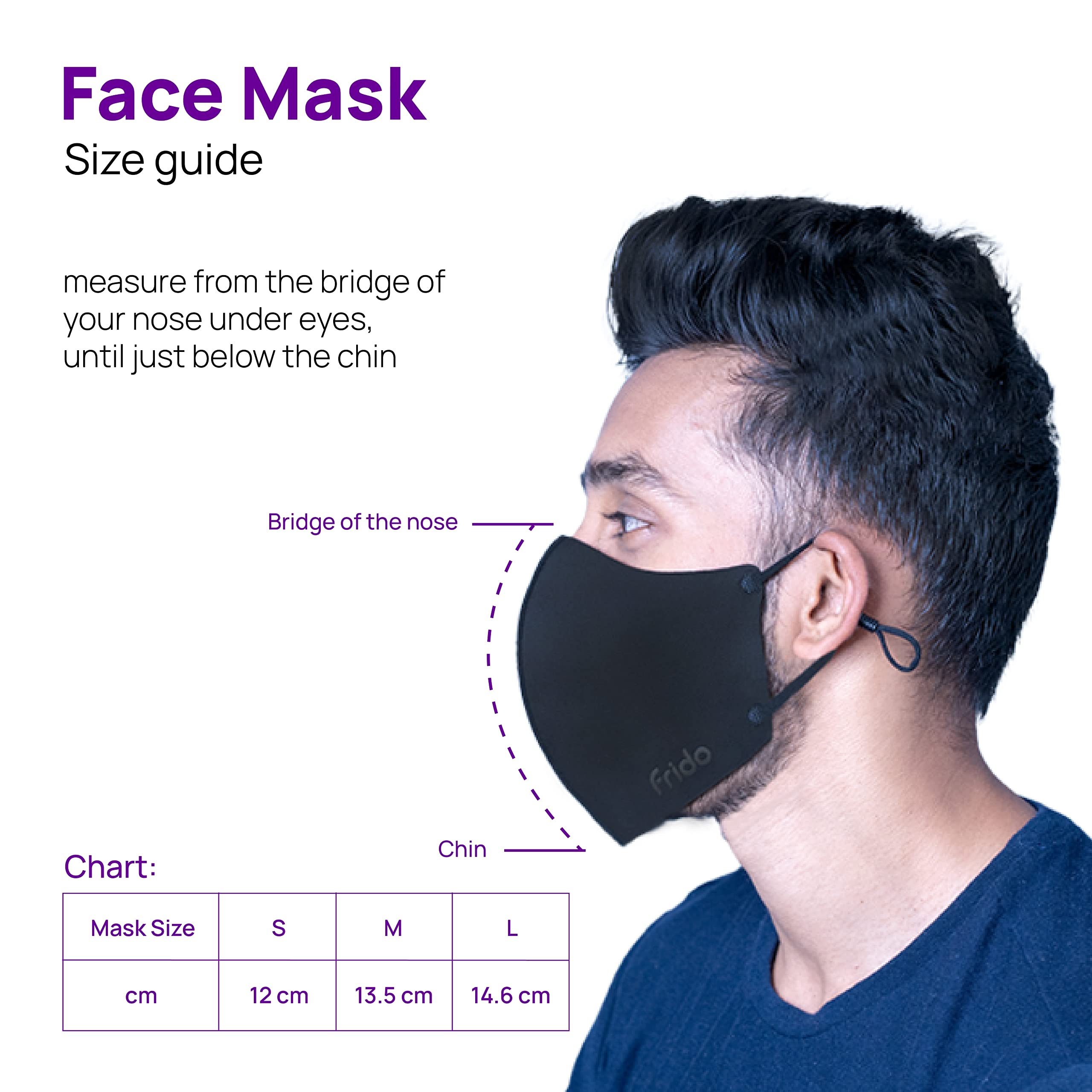 Frido Unisex Ultimate Copper Face Mask - Adjustable Ear Loops & Copper Treated Layer (Pack of 2, Black) - Ideal for Daily Protection & Travel