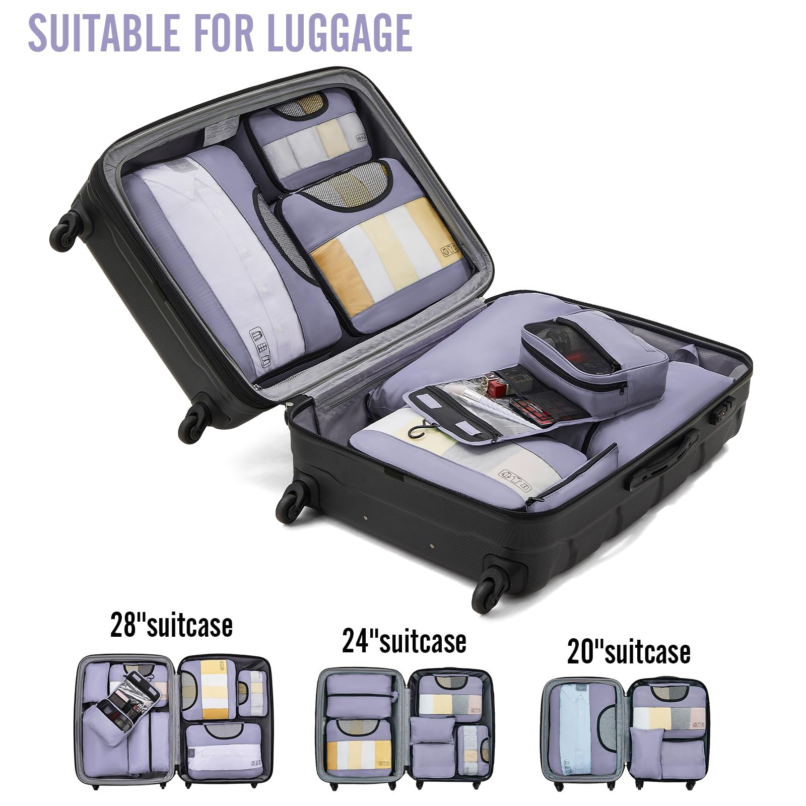 Veken 8-Piece Travel Packing Cubes Set - XL/L/M/S Suitcase Organizer Bags for Luggage & Road Trips | Perfect for Business Travel, Vacation & Weekend Getaways