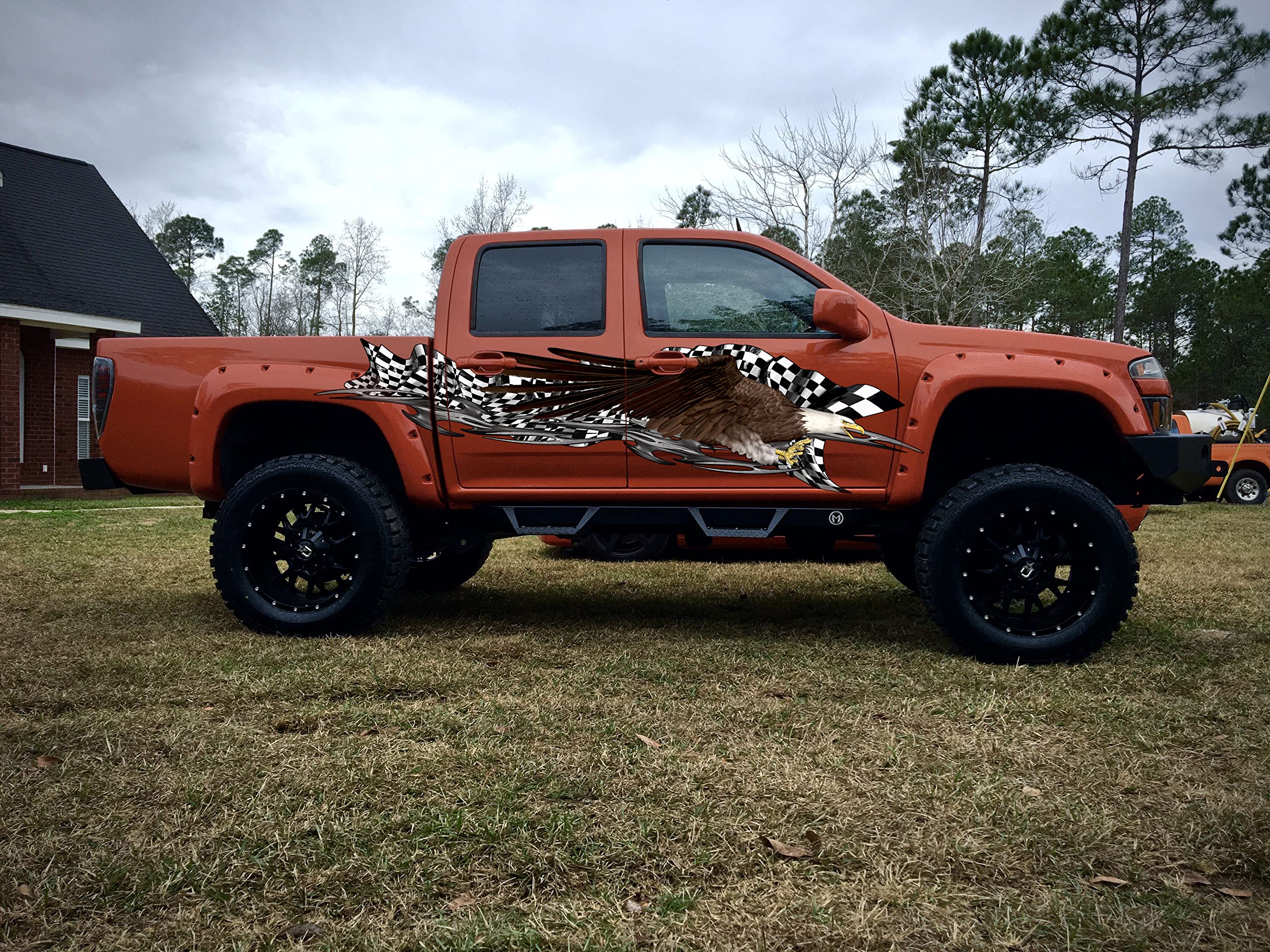 3D Checkered Flag Car Wrap Vinyl Sticker - Full Color Racing Flag Decal with US Eagle Graphic (22x135 inches) - Perfect for Car Racing Enthusiasts & Vehicle Customization