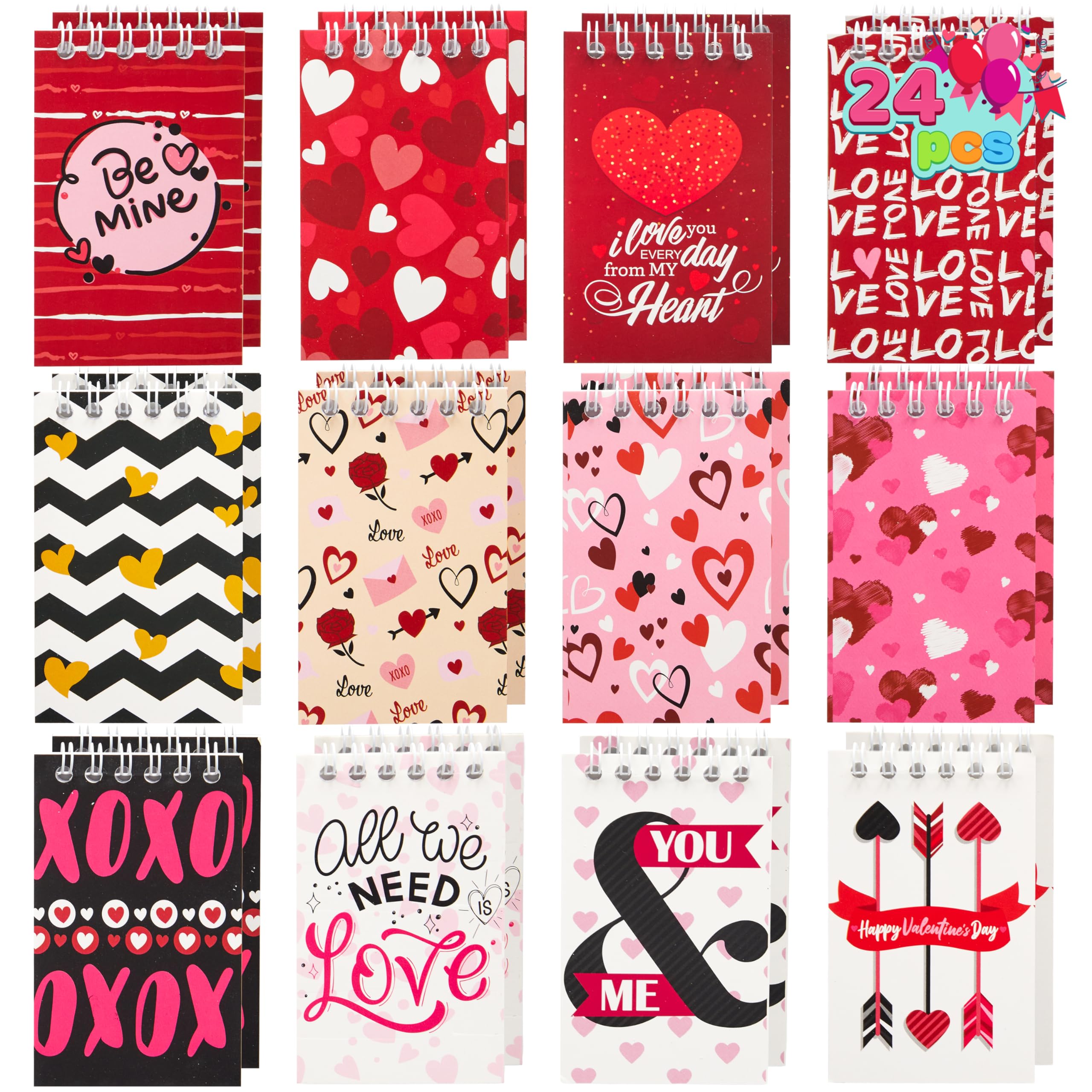 JOYIN 24 Pack 4 Inch Valentine's Day Mini Notepads Set - Cute Heart Design Small Notebooks for Kids, School Classroom Supplies, Party Favors & Gift Exchange (Perfect for Valentine's Day Cards, Teacher Appreciation Gifts, Classroom Rewards)