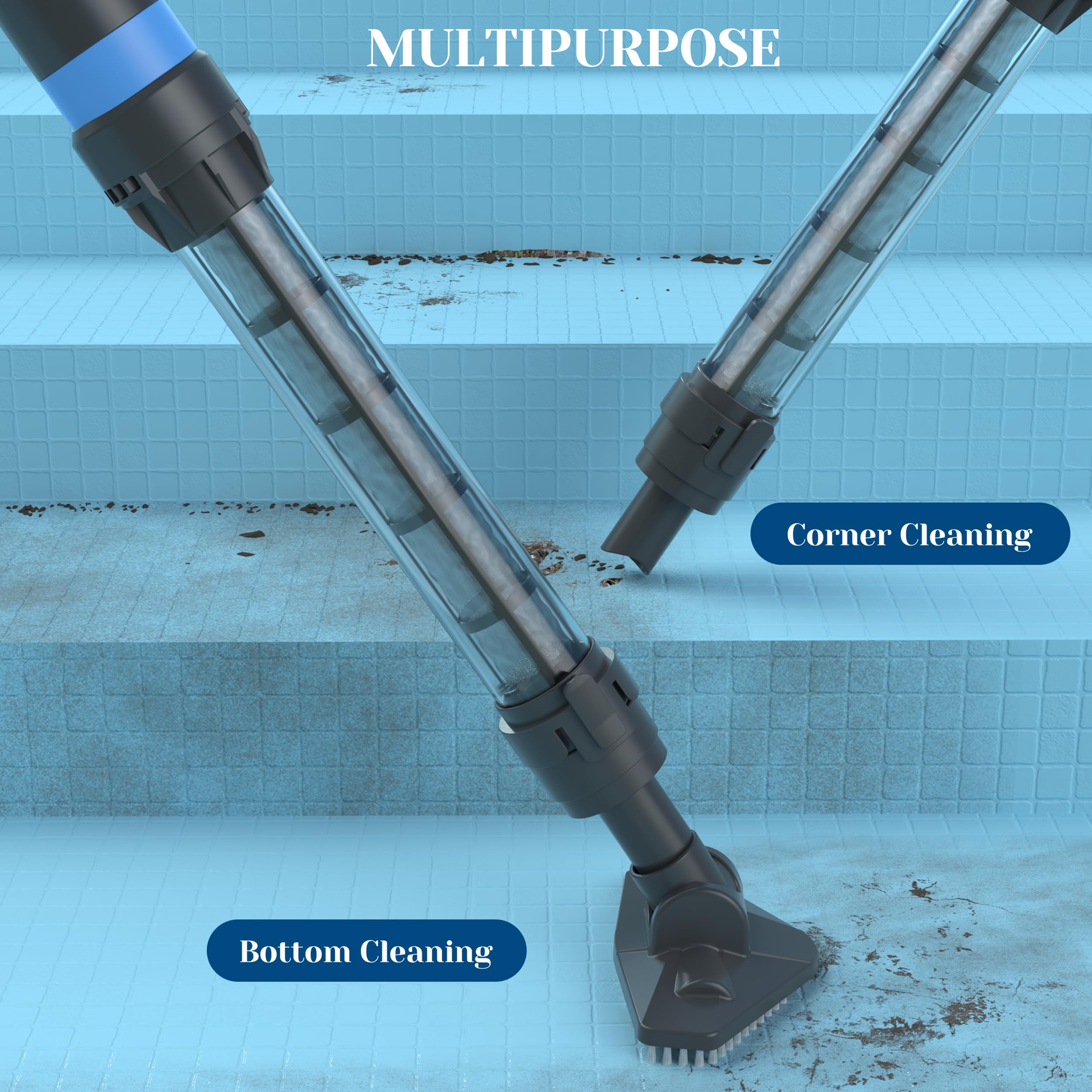Electric Pool Vacuum Cleaner with Round Brush - Multi-Functional Automatic Pool Cleaner for Above Ground Pools, Hot Tubs, Spas & Inground Steps | Perfect for Waterline Cleaning & Pool Maintenance