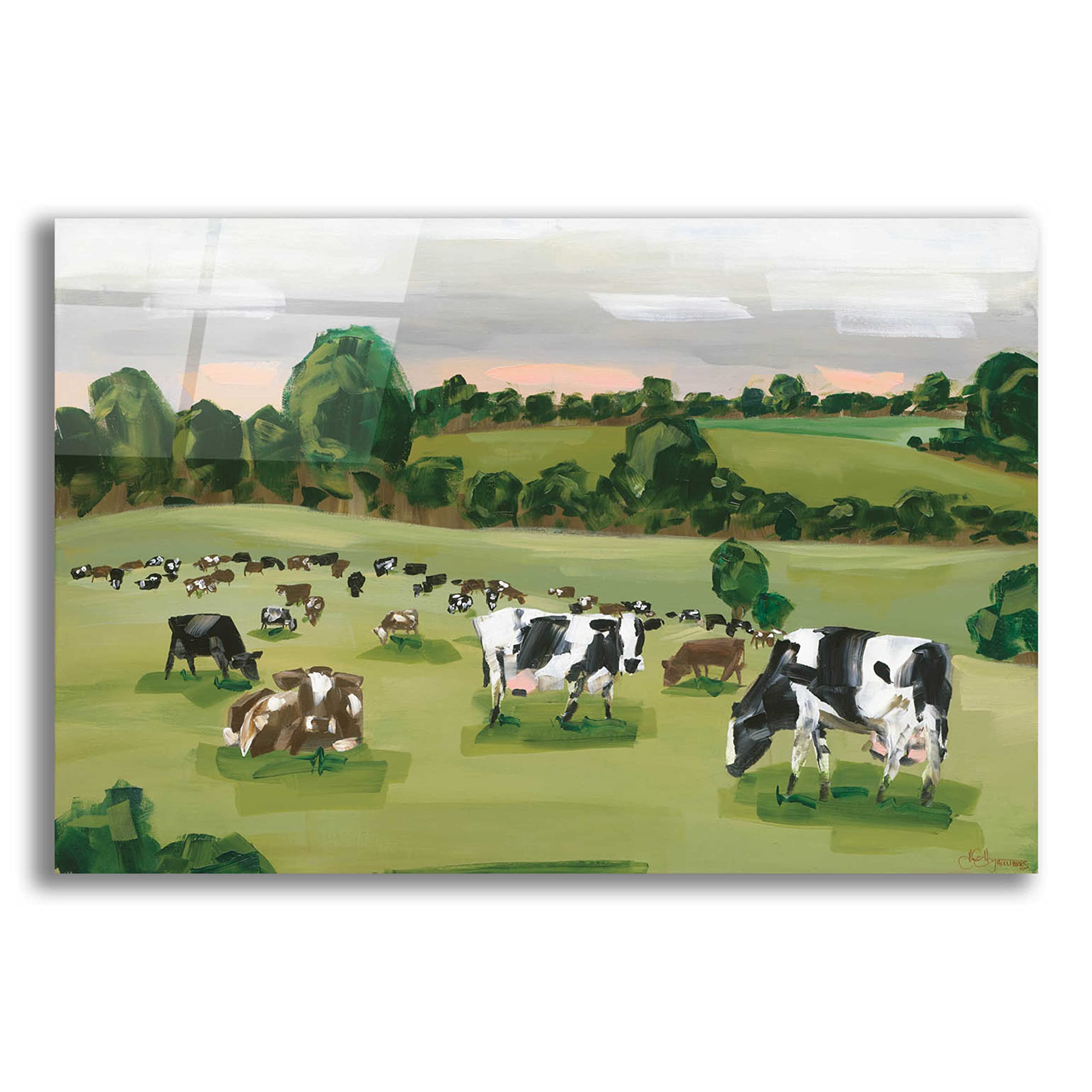 Abstract Field Of Cows Wall Art - 24x16 Inch Modern Acrylic Glass Painting by Hollihocks Art - Perfect for Living Room, Bedroom & Office Decor