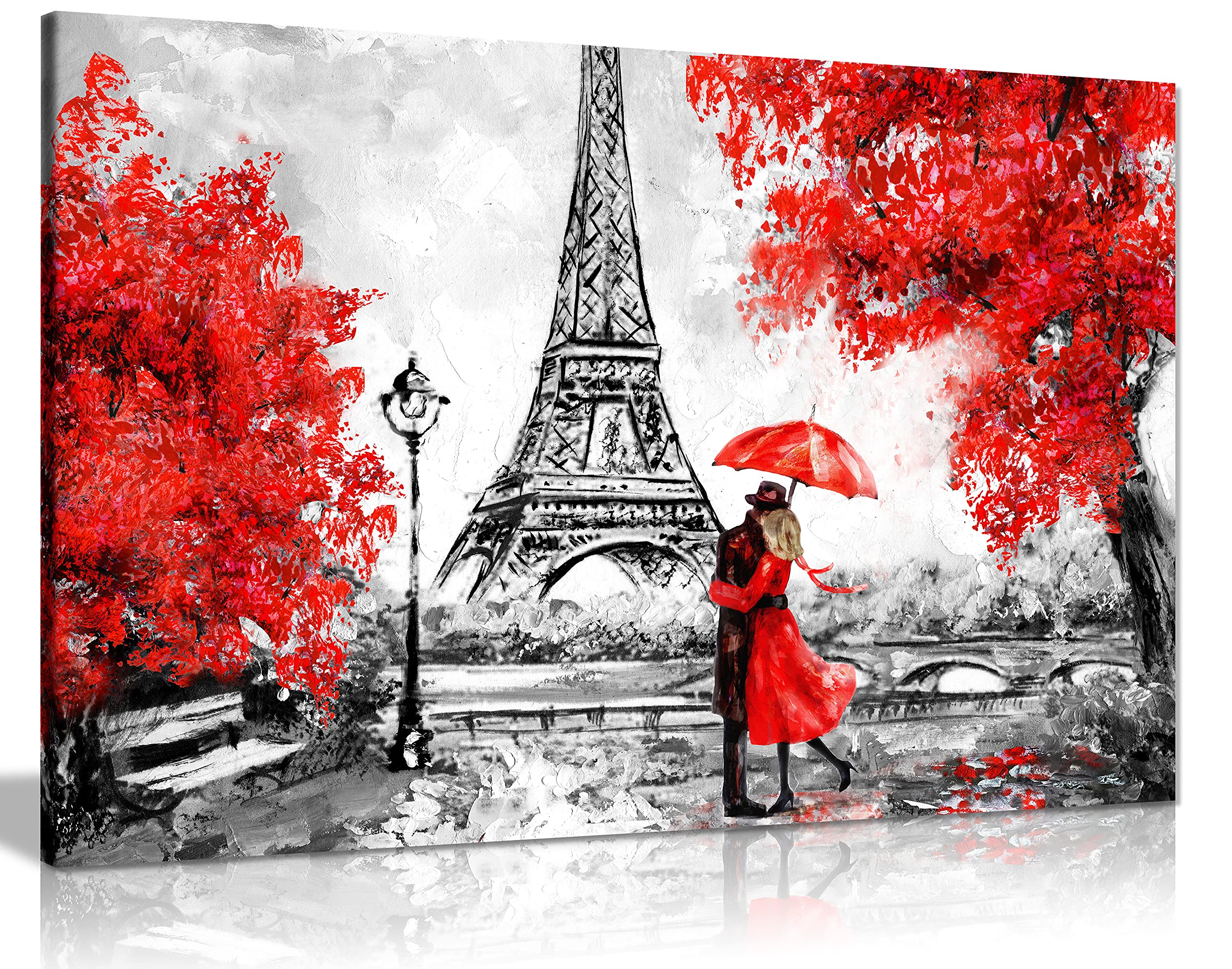 Panther Print Canvas Art - Framed Wall Decor for Living Room & Bedroom - Paris Eiffel Tower Oil Painting Reproduction with Red Umbrella - 36x24 Inch Modern Home Decor - Perfect Gift for Housewarming & Special Occasions